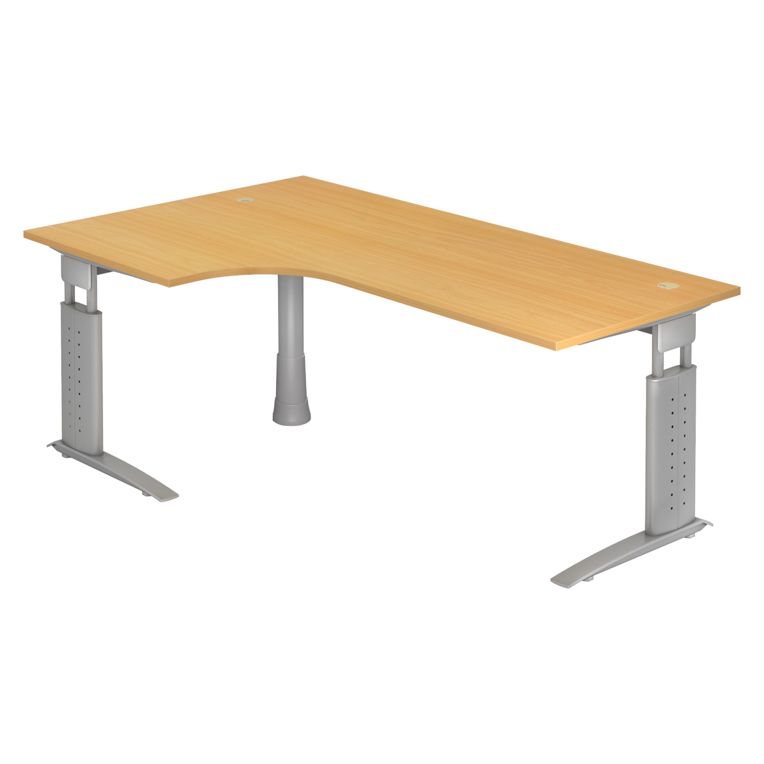 bümö Schreibtisch Serie-U höhenverstellbar, Eckform: 200 x 120 cm - Dekor: Buche - Gestell: Silbergrau