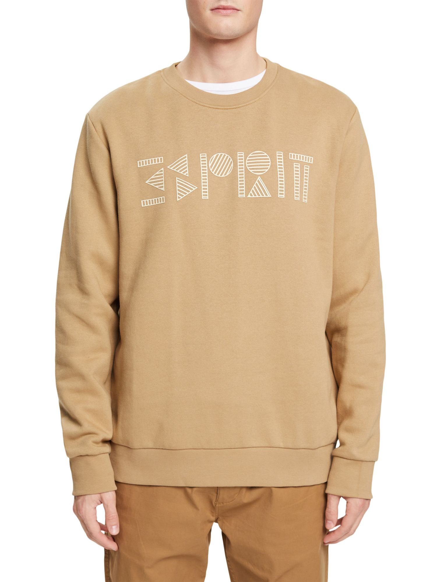 Sweatshirt KHAKI Rundhals-Sweatshirt Logoprint BEIGE (1-tlg) mit Esprit