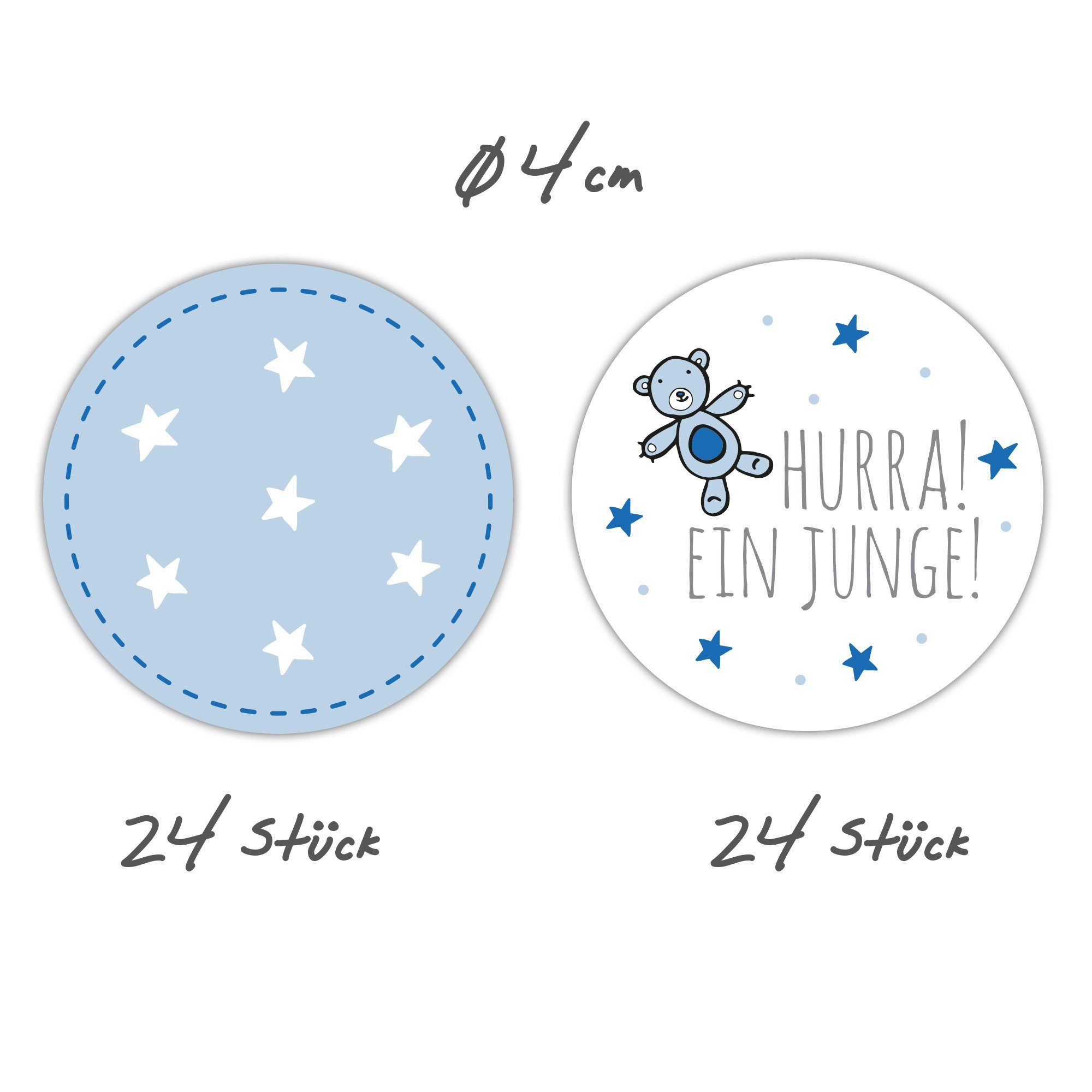 Thumbnail - Frau WUNDERVoll Sticker 48 Aufkleber Baby Shower, Hurra ein Junge