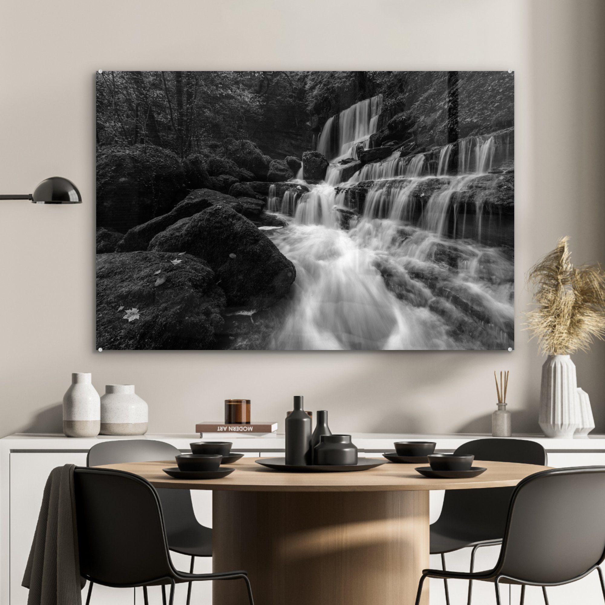 - Acrylglasbild & St), Weiß Schwarz MuchoWow - Acrylglasbilder Wohnzimmer Wasserfall, Frankreich Schlafzimmer (1 -