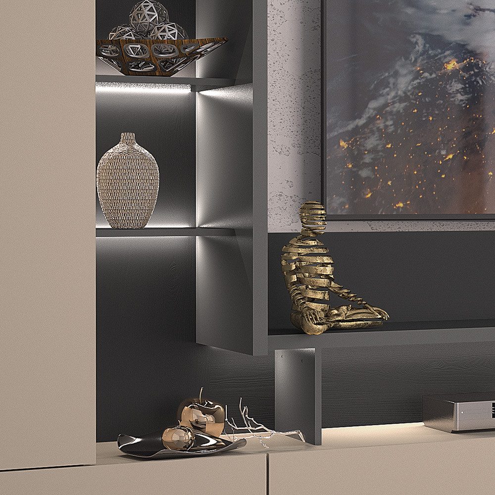 Lomadox Wohnzimmer-Set SELCE-83, (Mega-Spar-Set, 2-St., 2-tlg), beige mit anthrazit inkl. Beleuchtung, griffloses Design
