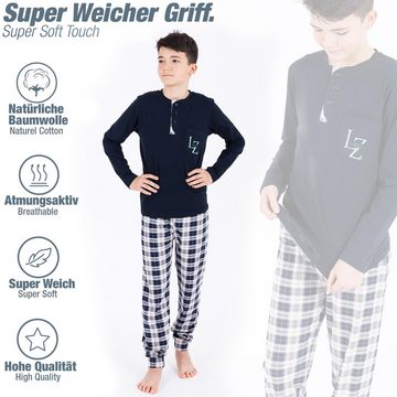 LOREZA Pyjama Schlafanzug zweiteilig Langarm - Kariert - Mehrfarbig (Set, 2 tlg)