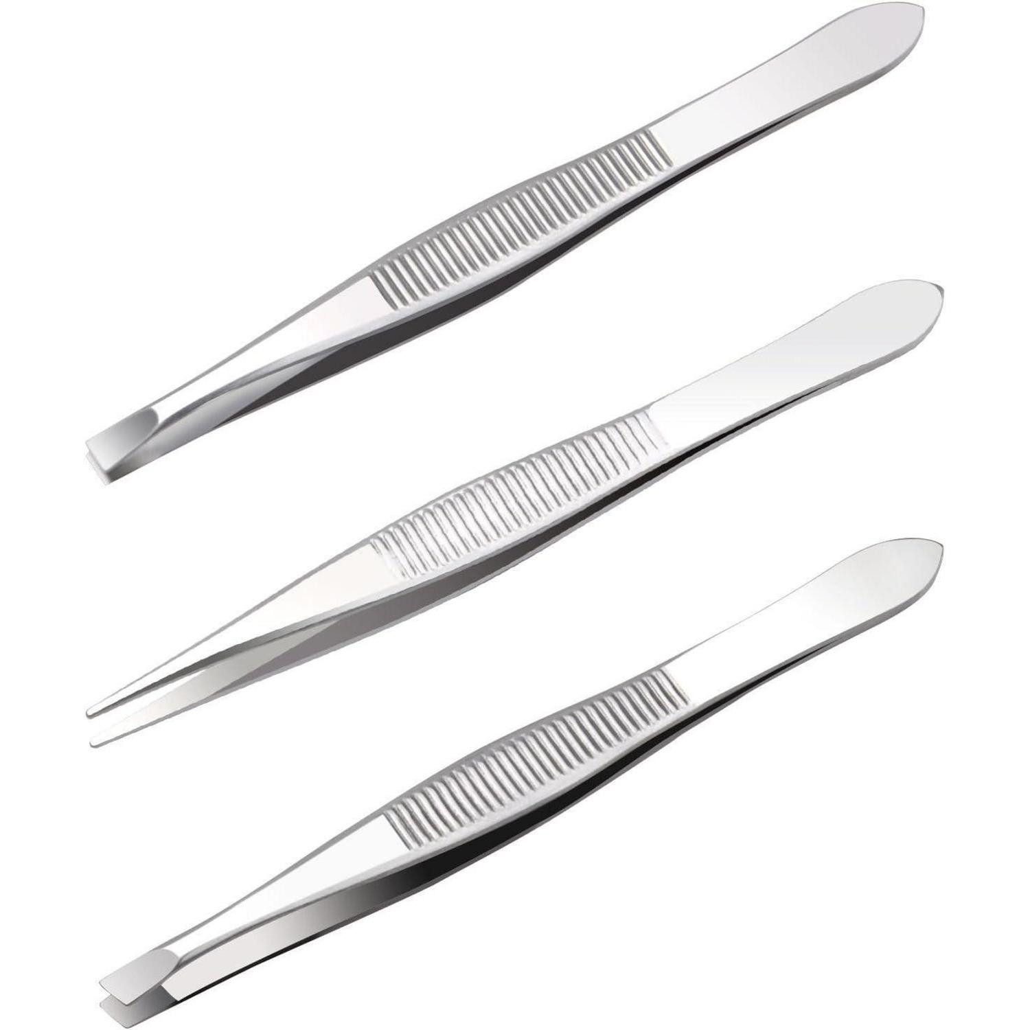 LuxusKollektion Präzisionspinzette Profi Pinzette Set 3-teilig Augenbrauen Zupfen Splitterpinzette