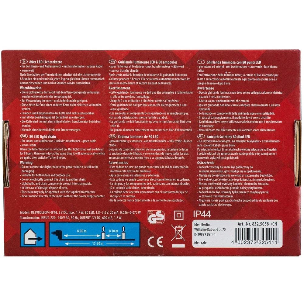 Idena LED-Lichterkette Lichterkette 80er mit warm weißen LED, für innen und günstig online kaufen