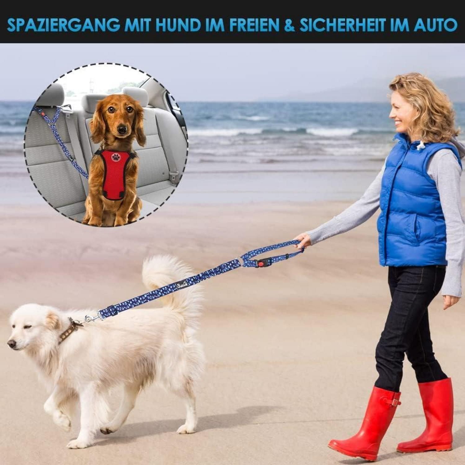SlowTon Autohundegeschirr Hundegurt Auto Kopfstützen-Rückhalte Universalschnalle 2Pcs
