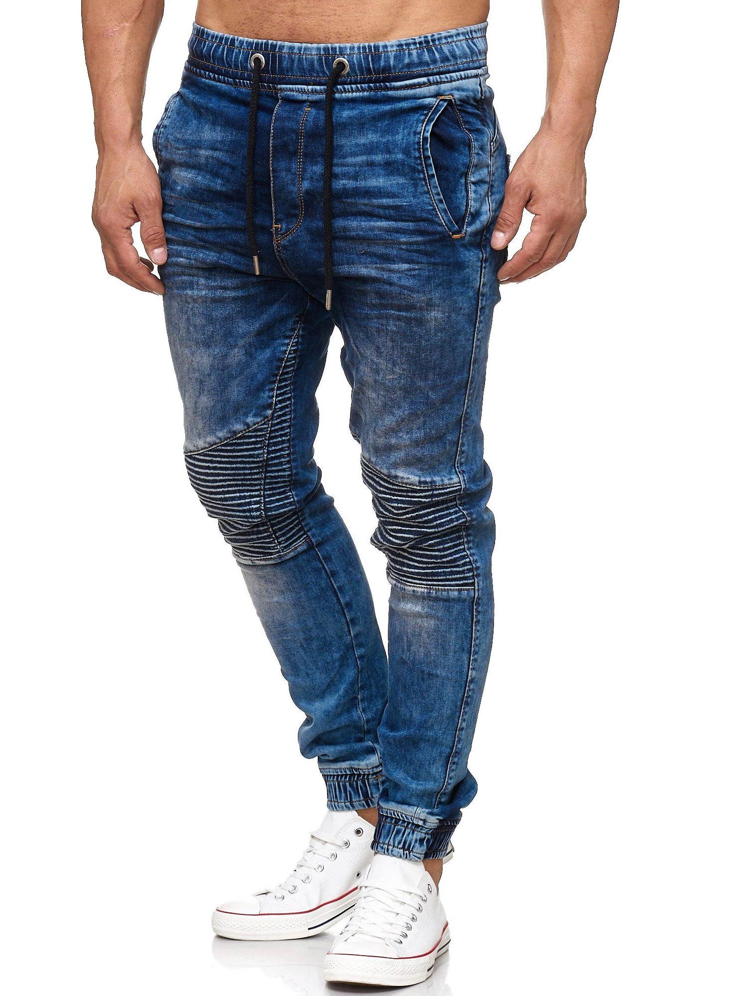 Tazzio Straight-Jeans 16505 Sweat Hose im Biker-Look & Jogger-Stil blau