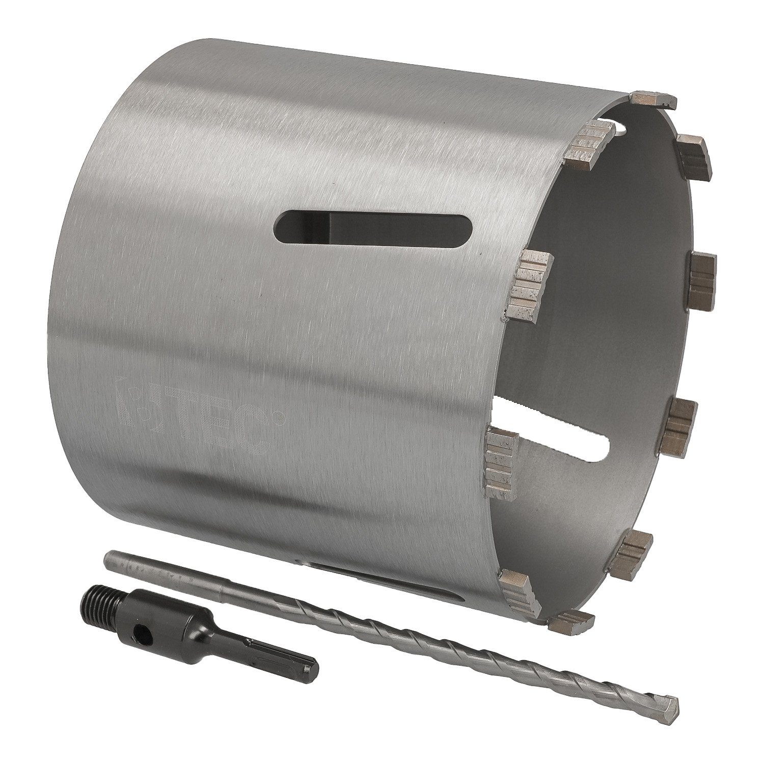 BTEC Diamanttrockenbohrer Diamant Bohrkrone 180mm Ø 202mm SDS + Adapter kurz mit Zentrierbohrer, Ø 202 mm