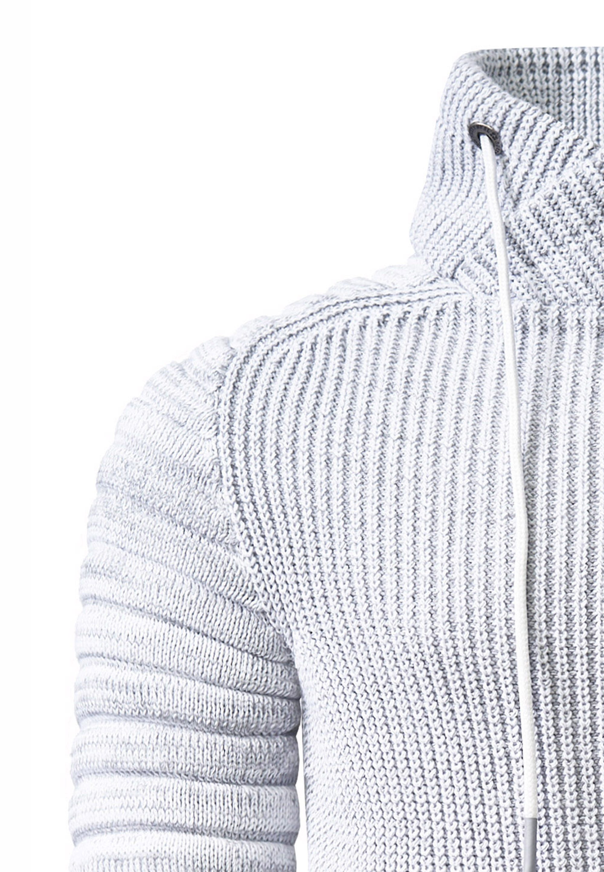 R-NEAL Stehkragenpullover Herren Pullover Grobstrick-Pullover Stehkragen Biker Strick Pulli