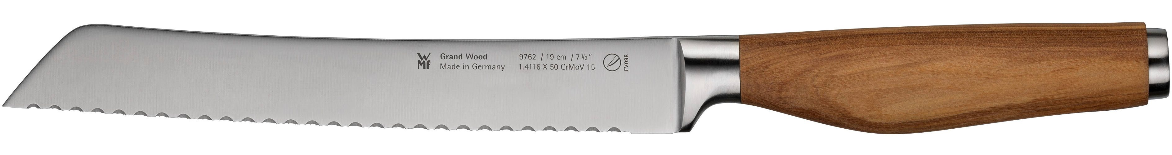 WMF Brotmesser Grand Wood, 19 cm, Olivenholzgriff, handgeschmiedeter Spezialklingenstahl