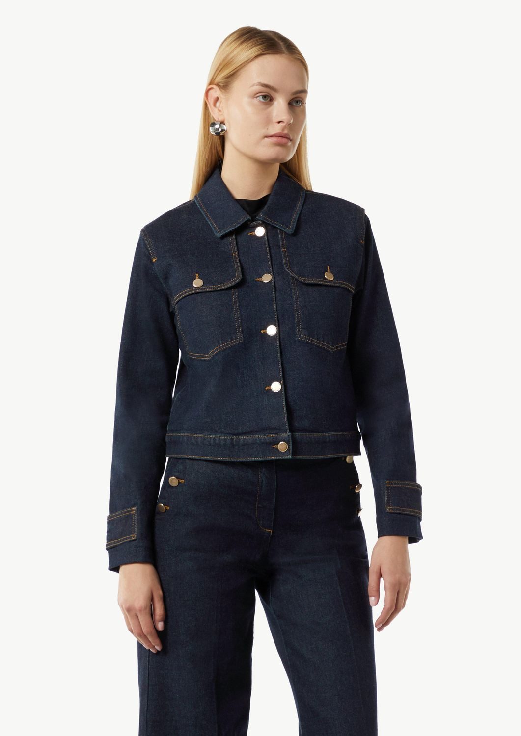 comma Jeansjacke Raw-Denim (1, 1-St) Boxy, goldene Knöpfe