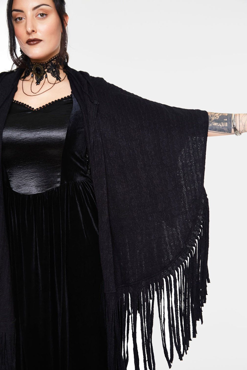 Jawbreaker Strickjacke Sacred Raven Cape Kapuzenumhang Strickumhang Cardigan Gothic