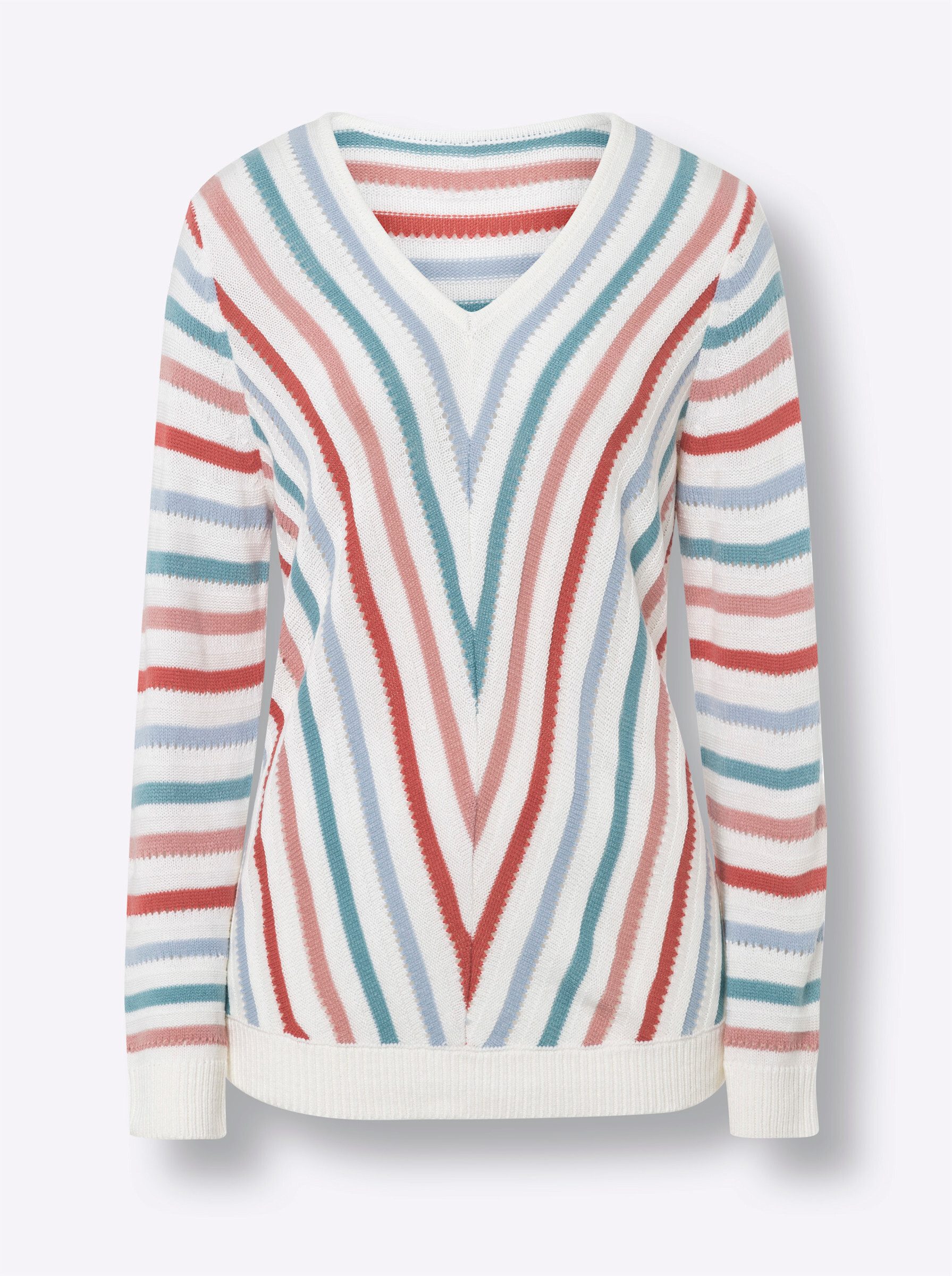 Sieh an! Strickpullover V-Pullover Langarm Struktur, Ajour