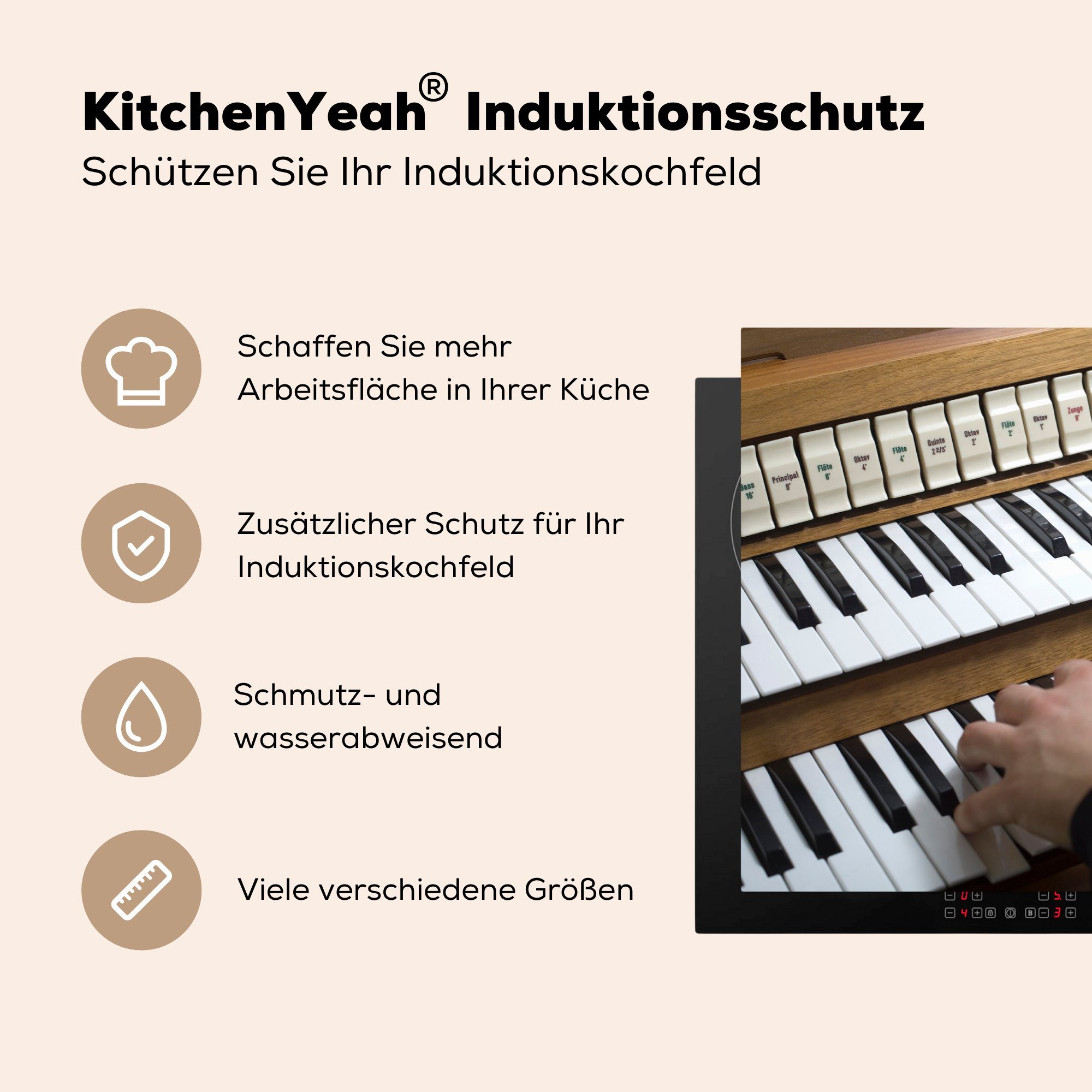 für Mann Induktionskochfeld Orgel, 81x52 (1 Ceranfeldabdeckung MuchoWow küche, Vinyl, spielt Schutz tlg), die Herdblende-/Abdeckplatte cm,