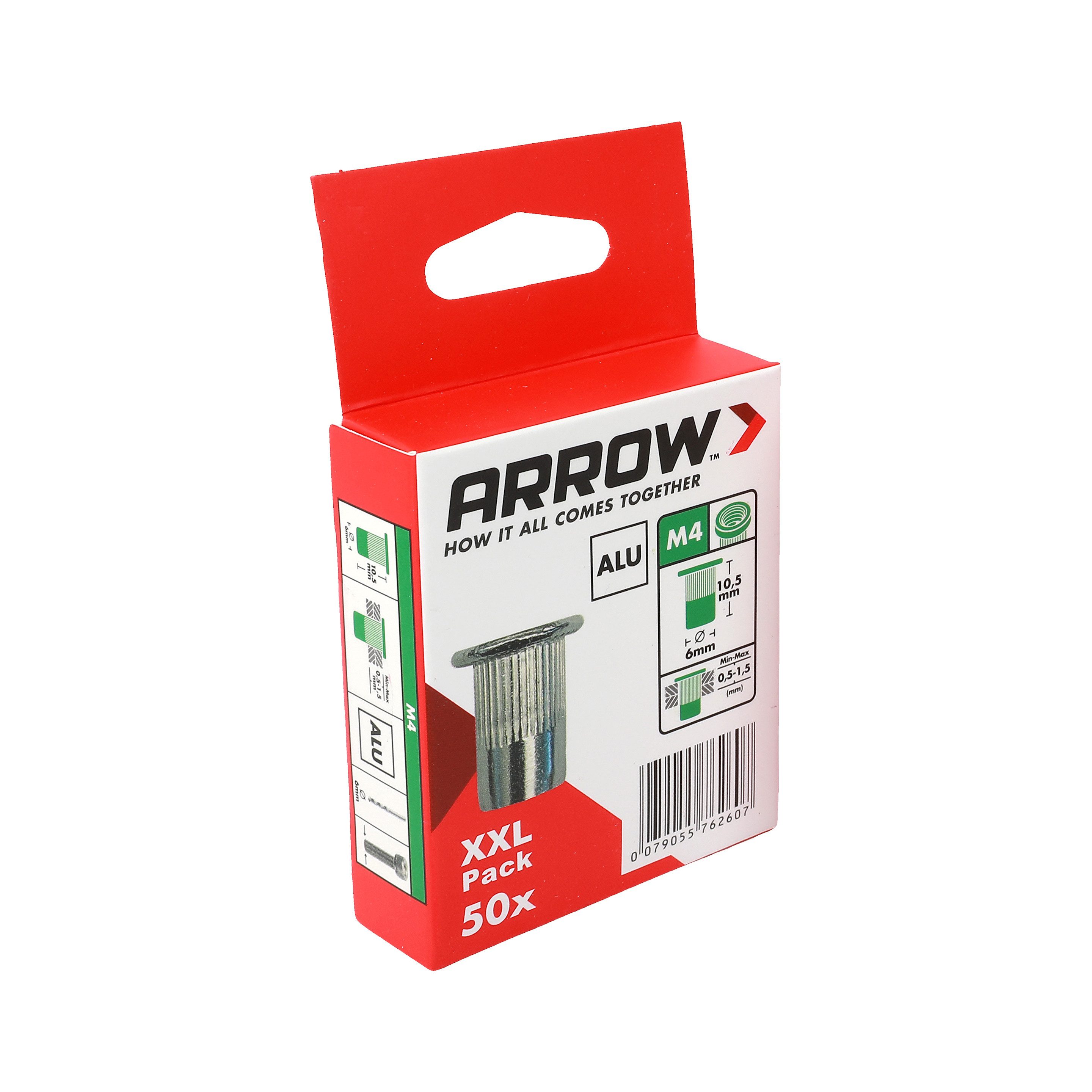 Arrow Niete Blindnietmutter RN M4, Ø6x10,5 mm, 50 Stück, Aluminium Nietmuttern mit M4 Gewinde