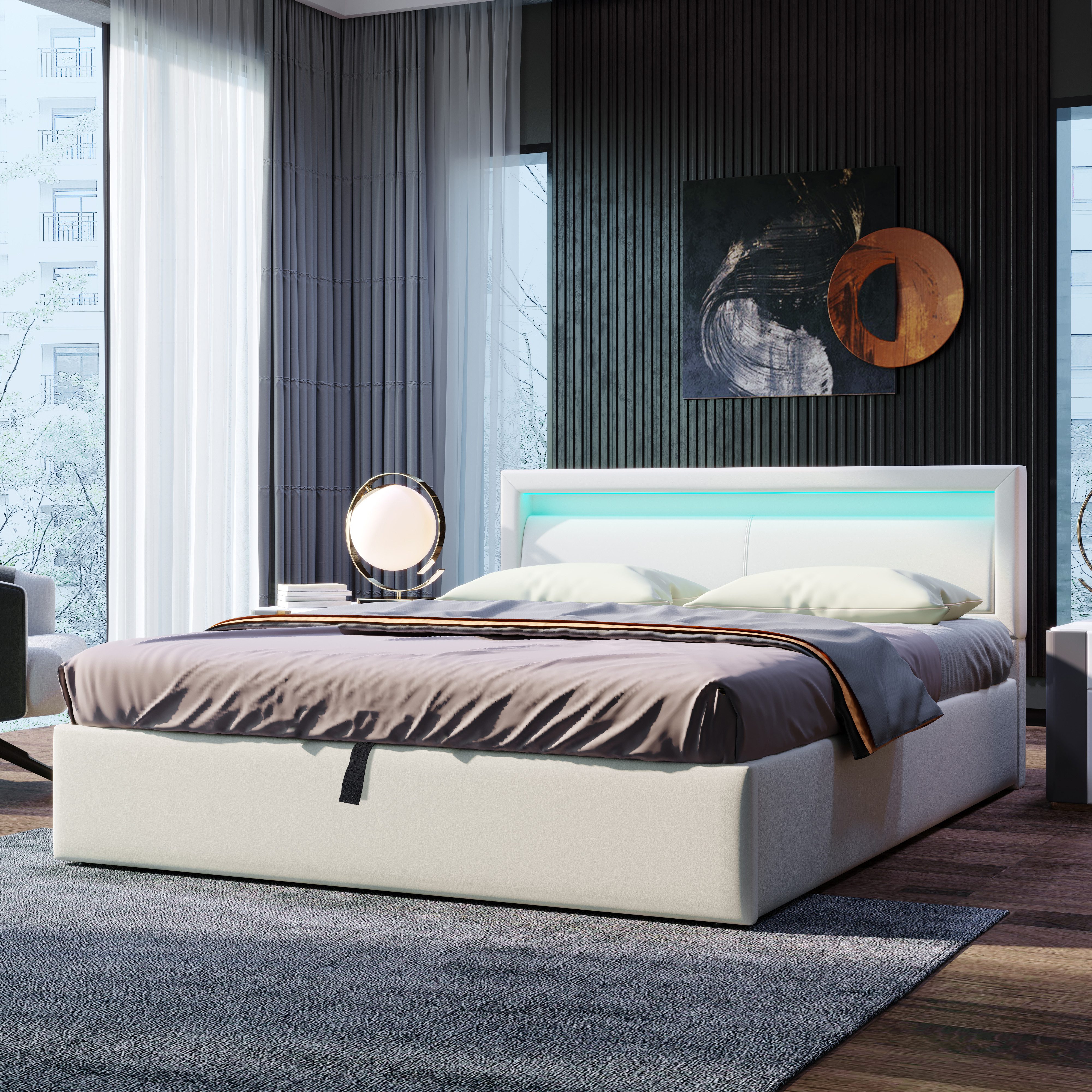 STILVORA Polsterbett mit Stauraum,140×190 Jugendbett mit Lattenrost &LED-Kopfteil,PU (Packung)