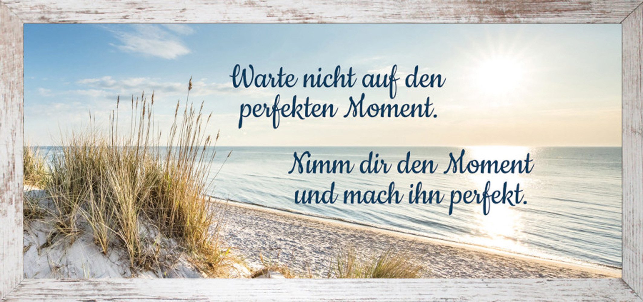 Bönninghoff Bild mit Rahmen Wandbild gerahmt STRAND MIT SPRUCH MOMENT 23x49 cm – Natur Wanddeko, Bilder vom Sonnenuntergang & -aufgang, Sprüche, Sprüche & Texte, Strand (1 St), mit dekorativem Rahmen