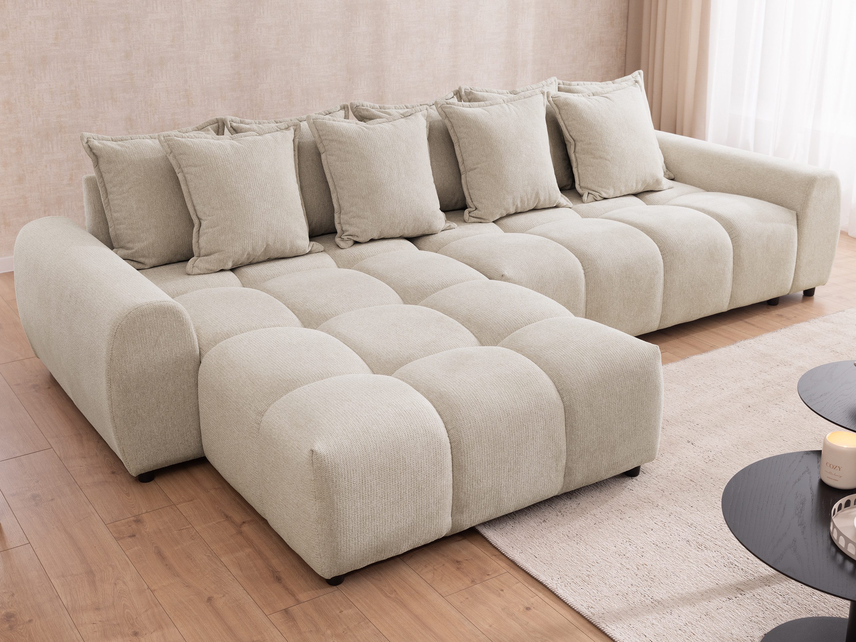 S-Style Möbel Ecksofa Bubble mit losen Rückenkissen und Sitzfläche in Bubble-Optik, aus Strukturstoff, mit Wellenfederung
