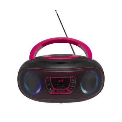 Denver TCL-212BT Pink Stereo-CD Player (CD-Player, LED Discolicht, FM-Radio, USB, Bluetooth, MP3, AUX, CD-Player mit Discolicht, Radio, USB, Bluetooth, MP3, AUX-IN)