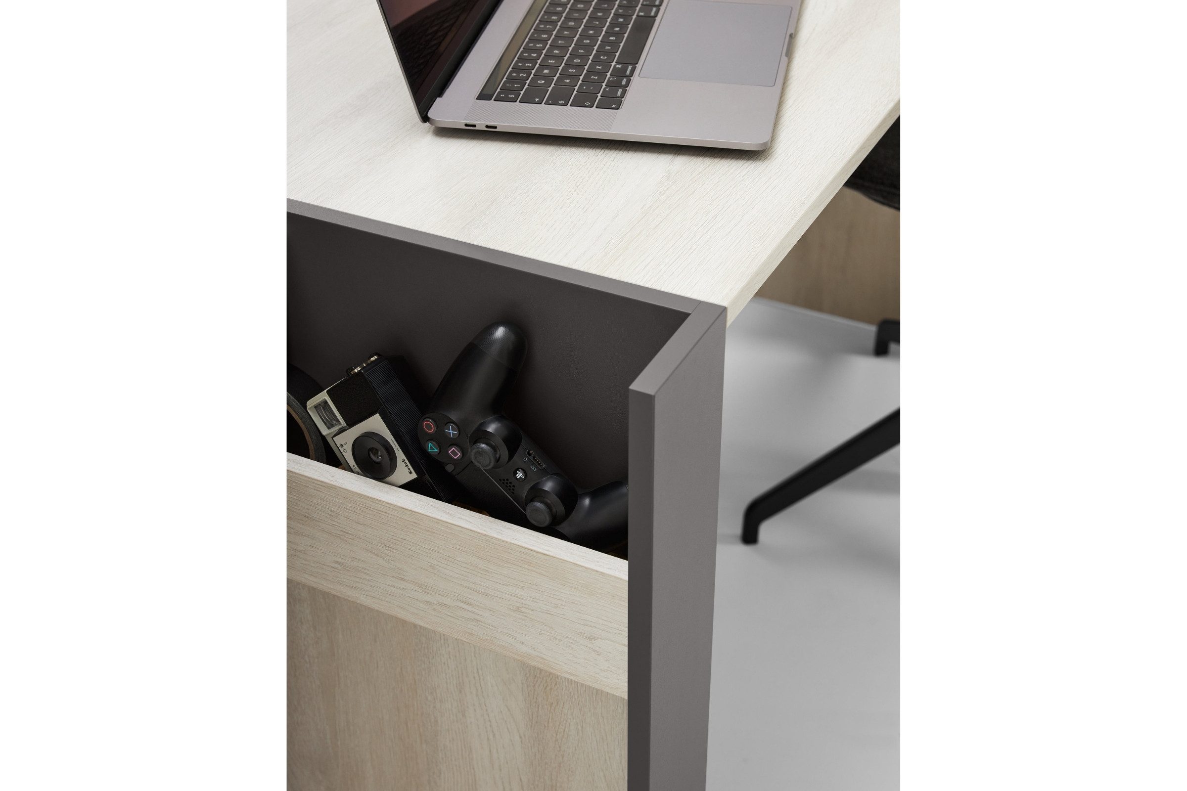 Deine Möbel 24 Schreibtisch REMI 10 mit Container REMI 11 Kinderschreibtisch 130 cm breit (Set, 2-St., mit Schubladen), REMI Kollektion Kinderzimmer Jugendzimmer Weiß Holz Anthrazit