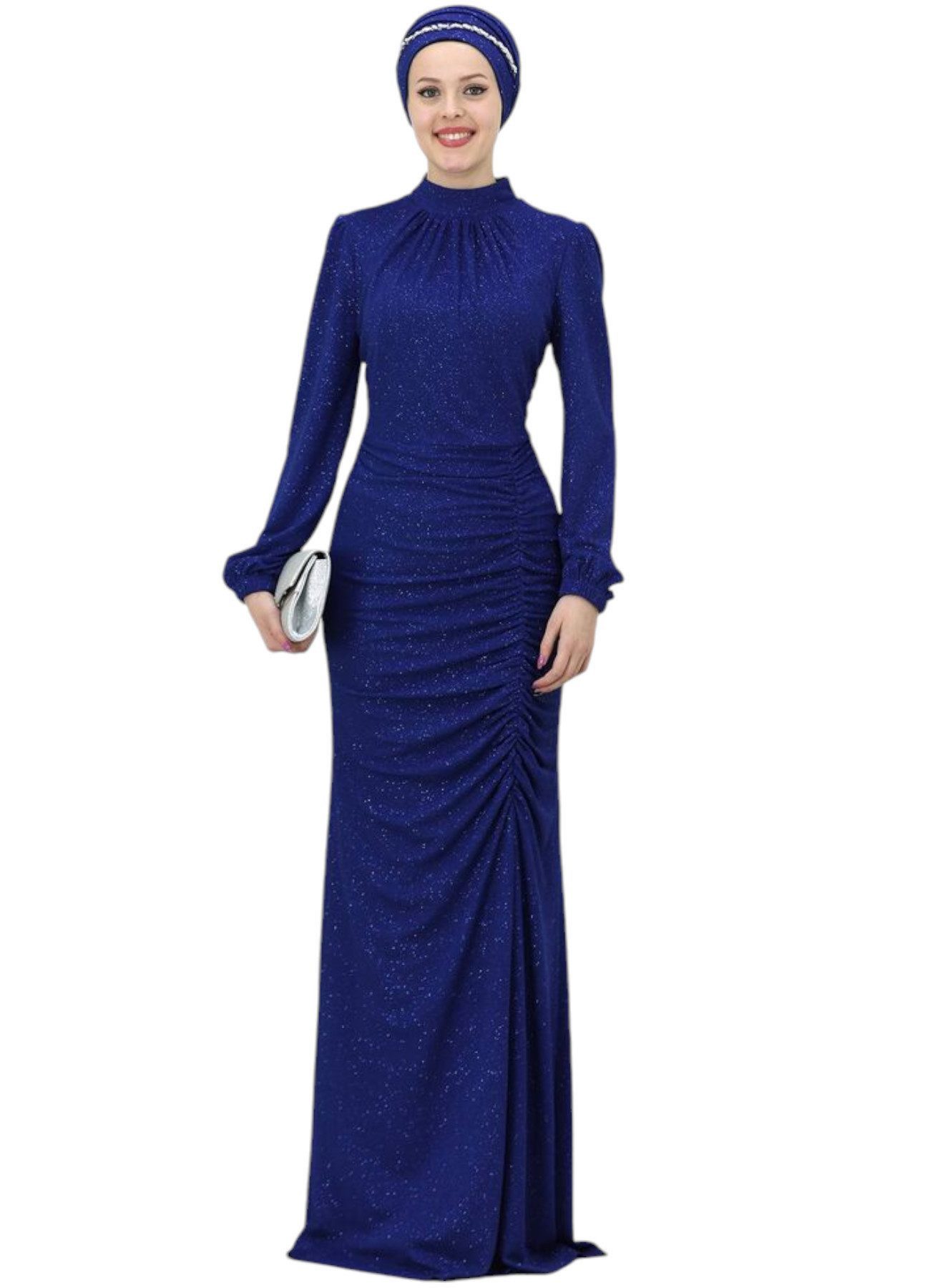 fashionshowcase Abendkleid langärmliges Maxikleid Damen Abaya Kleid - Modest Fashion Abiye mit Kragen, voll bedeckt