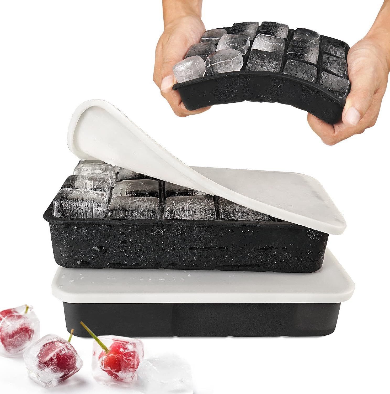 kowdom Eiswürfelform Eiswürfelform Silikon mit Deckel 2er Set 30 Würfel 3cm BPA-frei, (Set), 2er Set, BPA-frei, flexibel, geruchsneutral, lebensmittelecht