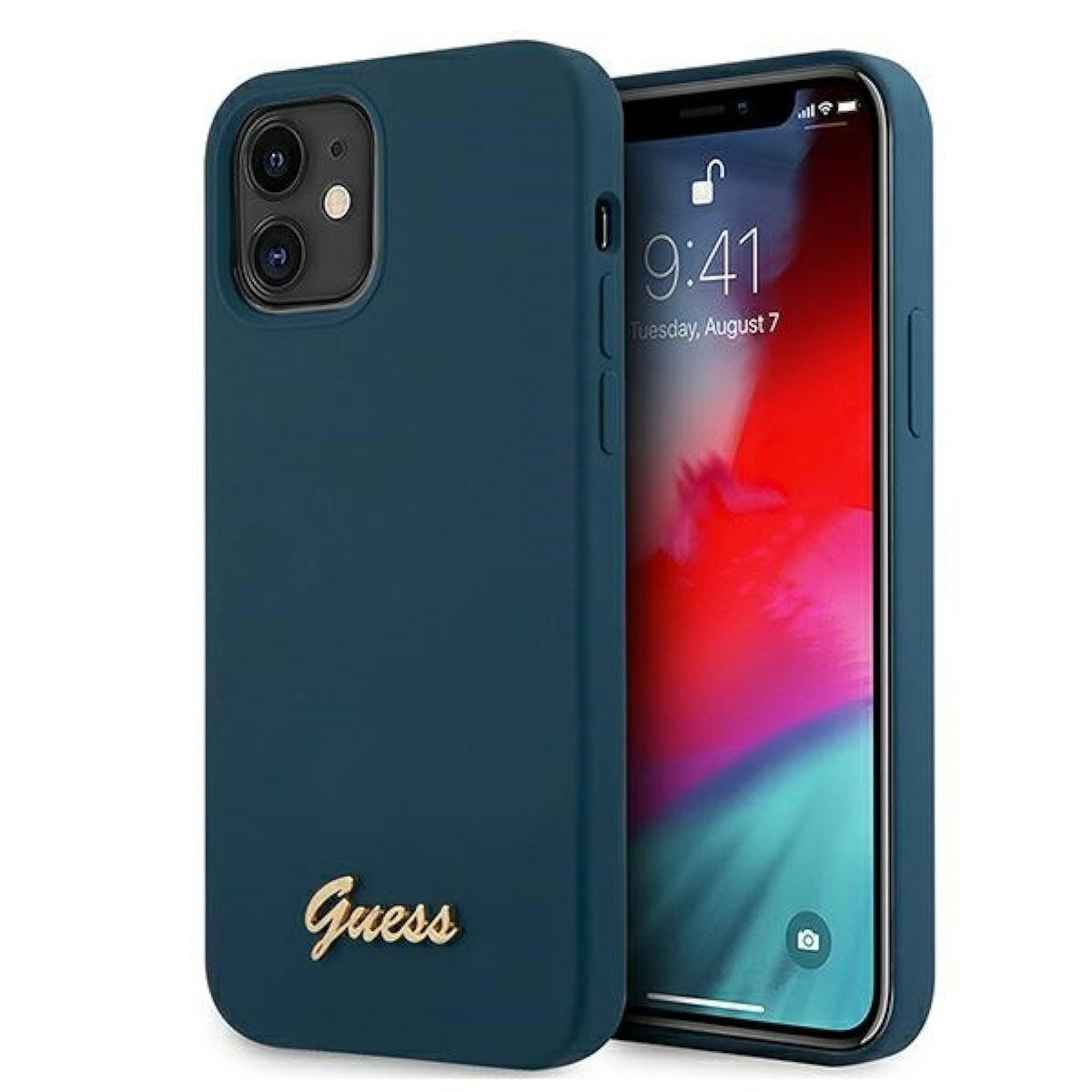 Guess Handyhülle Guess Silikon Script Apple iPhone 12 Mini Blau Hard Case Cover Schutzhülle Etui