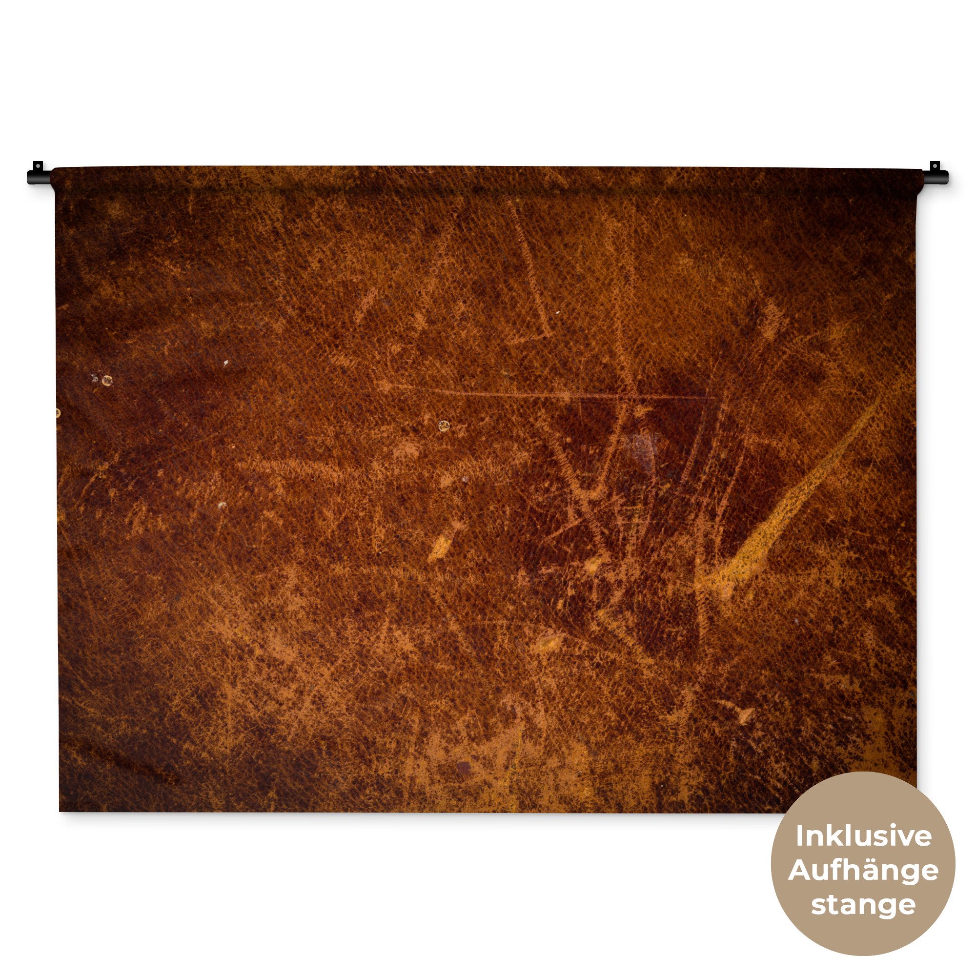 MuchoWow Wandteppich Leder - Lederoptik - Braun - Orange, Rechteckig, Höhe: 3 mm, Wanddeko Teppich Wohnzimmer, Schlafzimmer, 120x90 cm