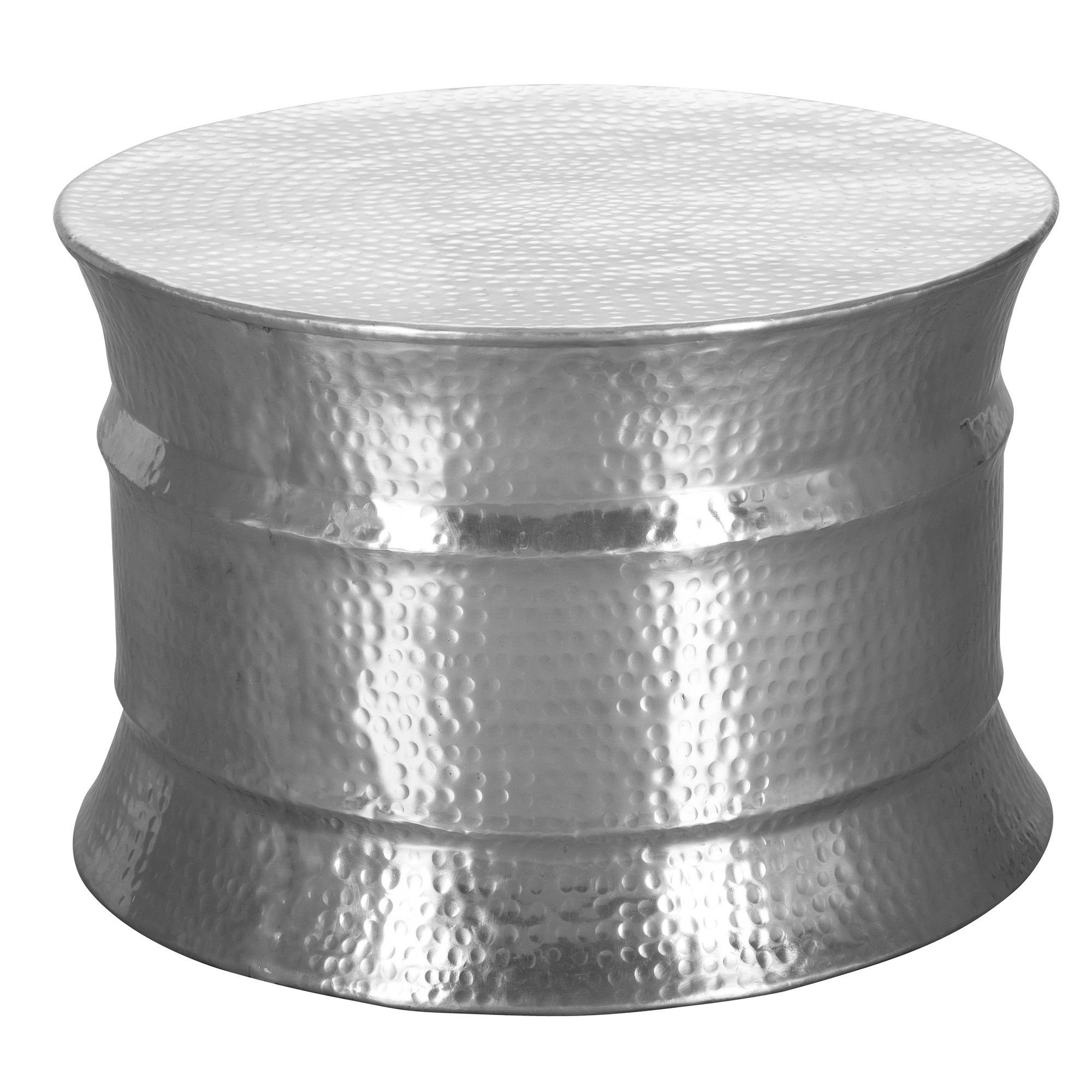 Aluminium FINEBUY Silber Wohnzimmertisch, | Orientalisch cm Silber Sofatisch Silber Couchtisch Hammerschlag Kleiner SuVa12237_1 (62x41x62 Rund),