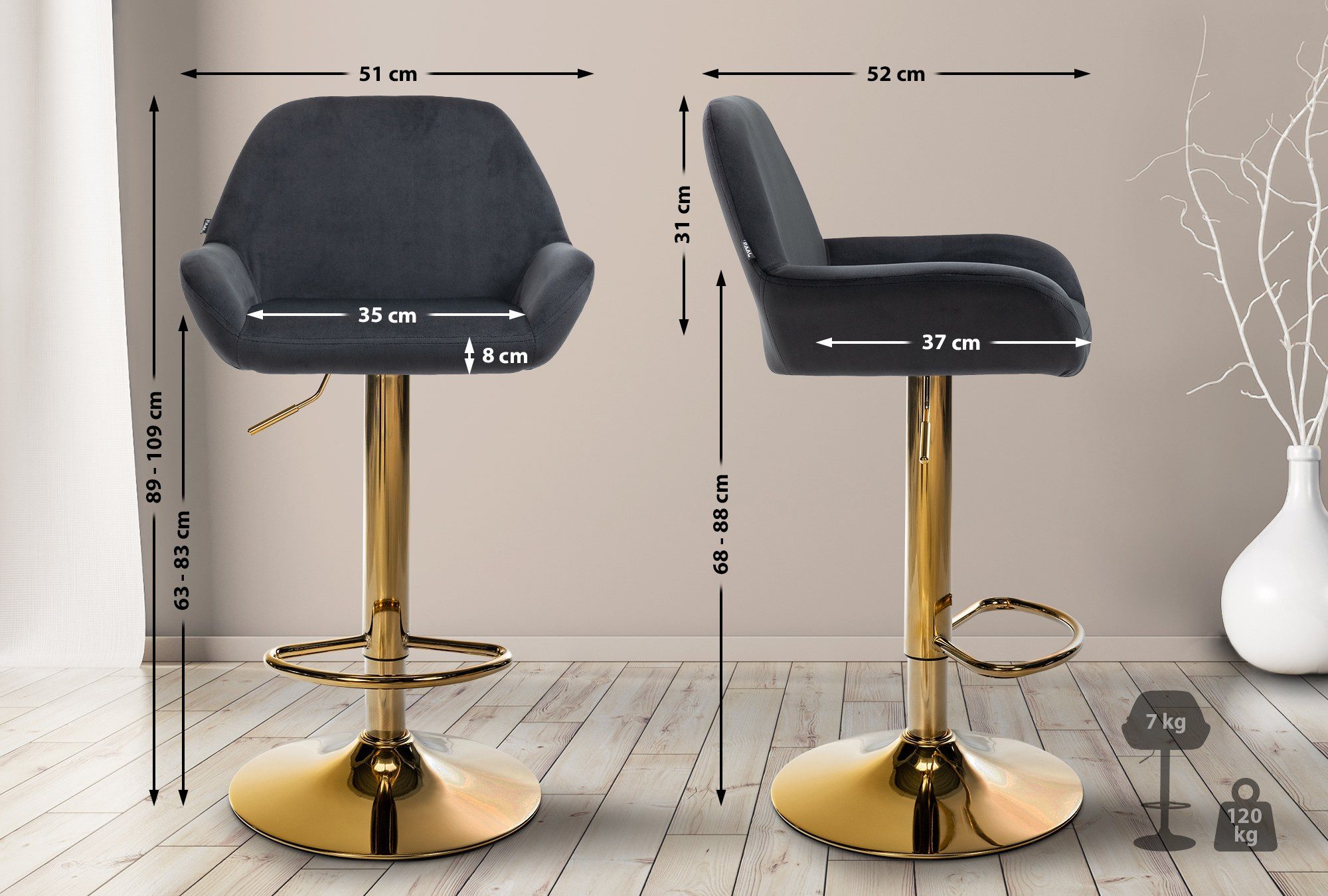 CLP Barhocker Braga, Samt-Bezug, Gestell Gold-Optik, günstig online kaufen