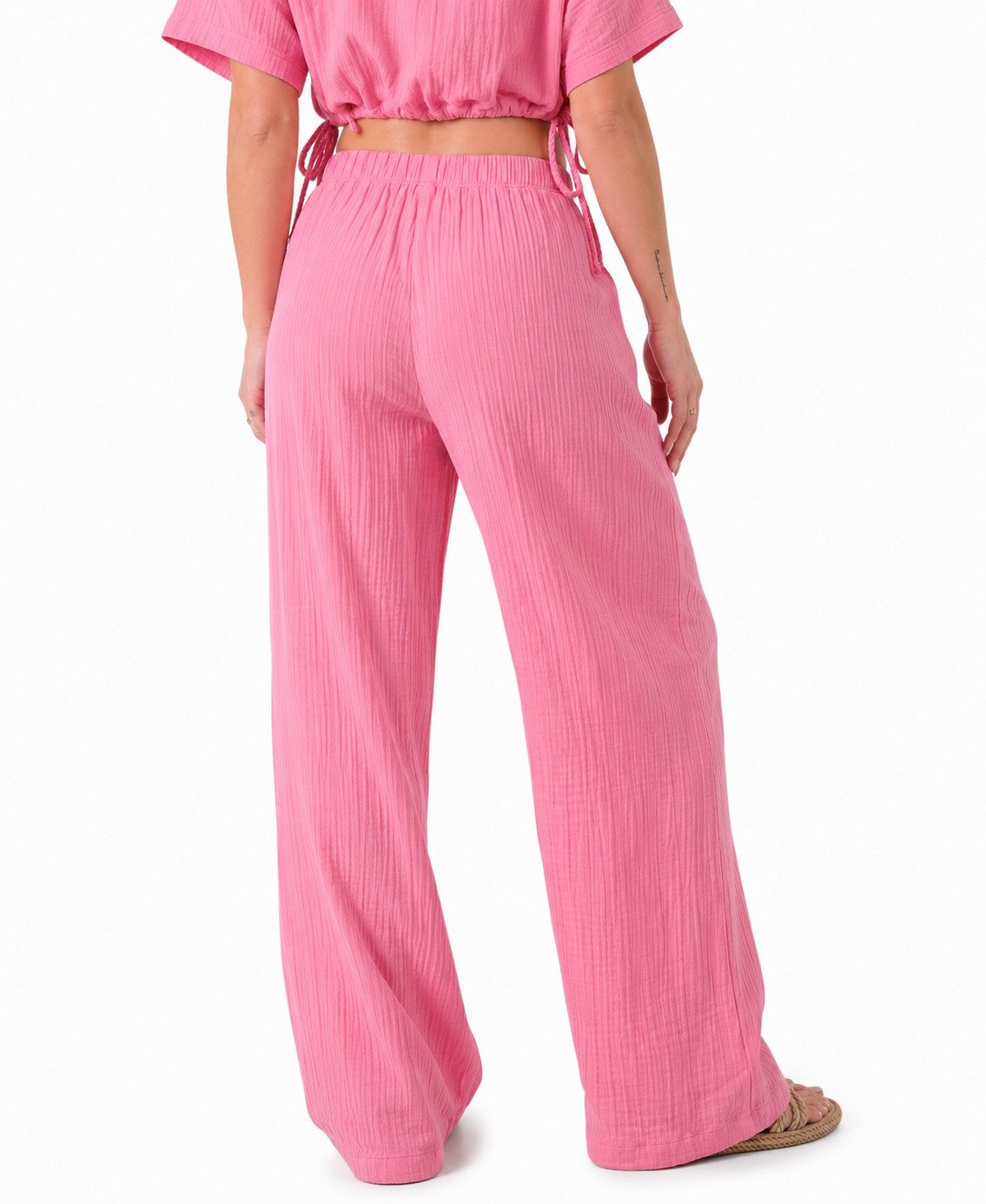 WENOR Palazzohose Damen Musselin-Hose - Sommerhose 100 % Baumwolle, elastischer Bund Weiter Beinverlauf, Musselinstruktur, luftiger Schnitt