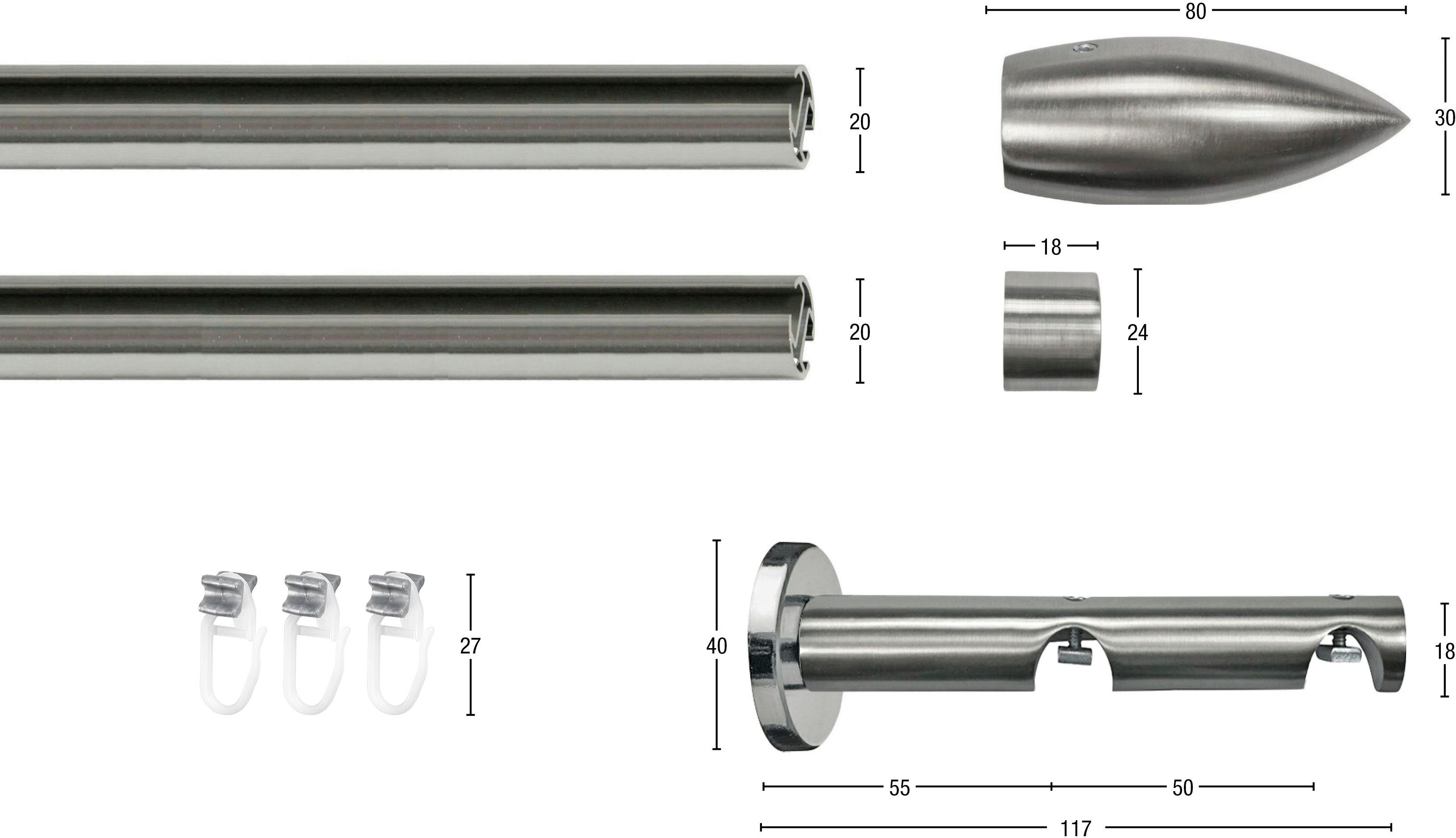 verlängerbar, edelstahl CARTOUCHE, optik Wandmontage, 2-läufig, Wunschmaßlänge, GARESA, Vorhanggarnitur, verschraubt, Gardinenstange