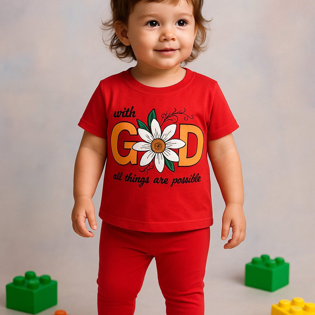 Lorey Medtec Freizeitanzug Mädchen Hausanzug, Sportanzug Kleinkind, Rosa/Rot, 100% Baumwolle (T-Shirt mit 3/4-Leggings)