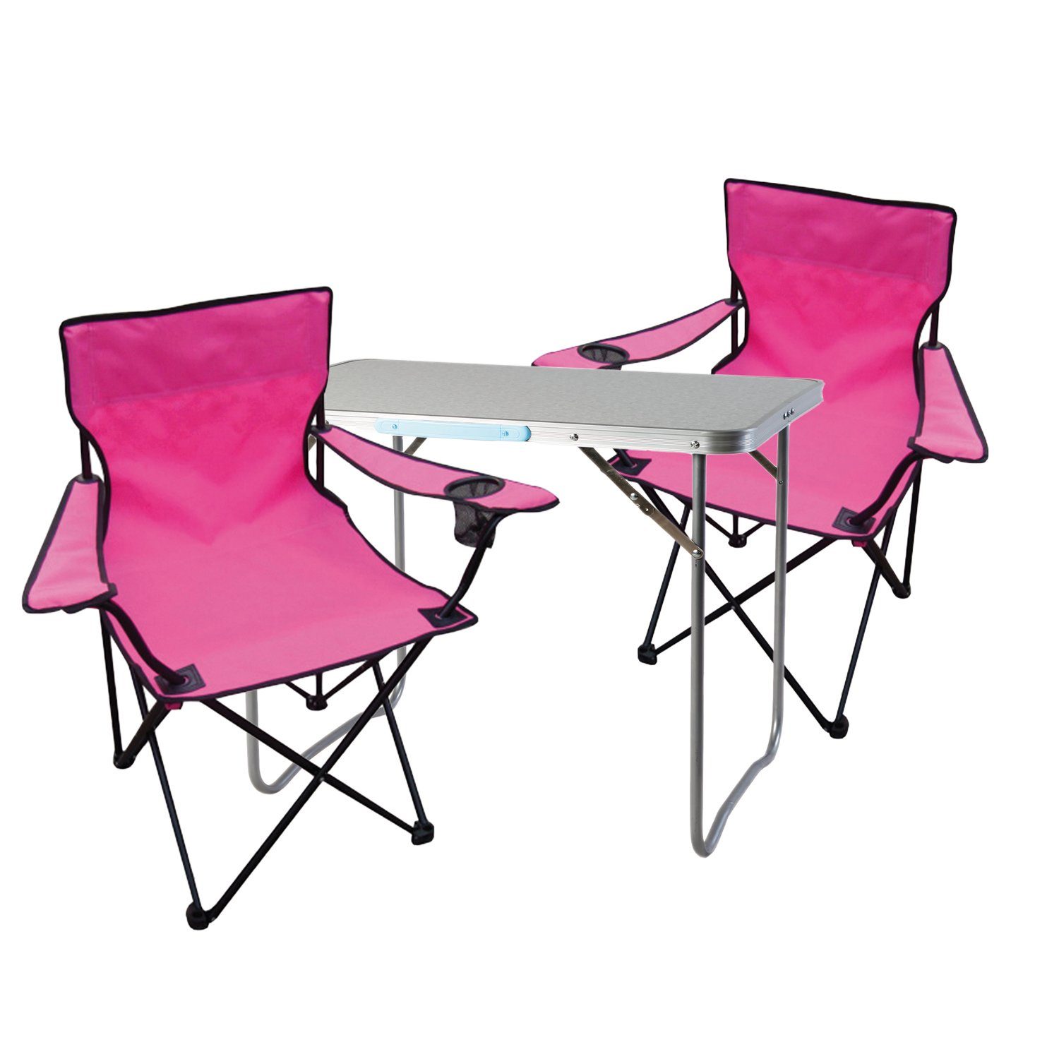 Tisch XL 3-teiliges + pink Campingstühle Essgruppe 80x60x68cm Set Mojawo Campingmöbel