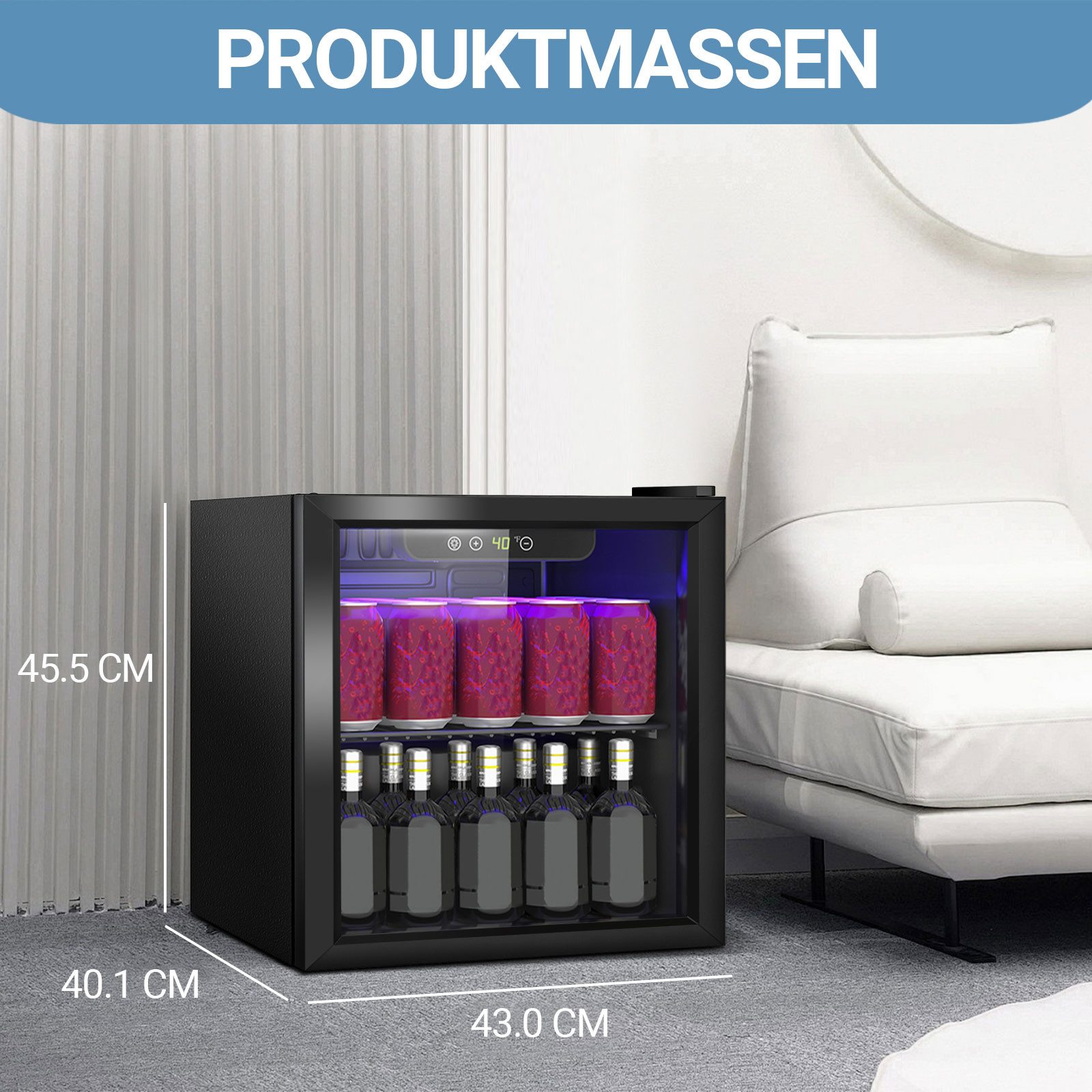 DollarDash Getränkekühlschrank JC-36-F, 45.5 cm hoch, 43 cm breit, 4,4–16,1 °C, mit 1 abnehmbaren Regal und verstellbarer Bodenfreiheit