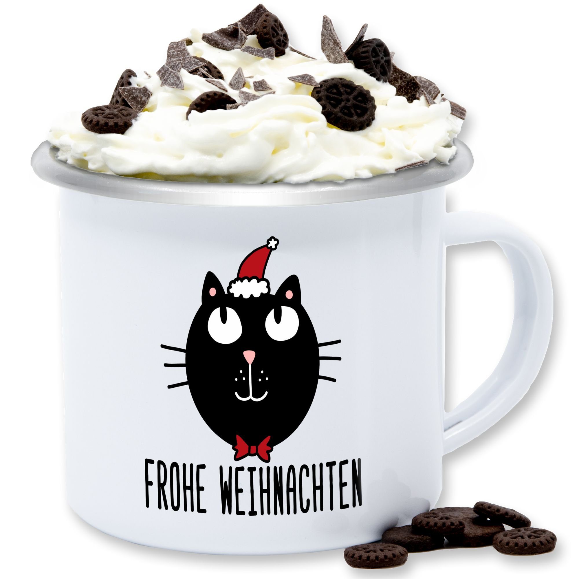 Tasse Silber 2 Katze, Weihnachtstasse Weihnachten Stahlblech, Frohe Weiß Shirtracer