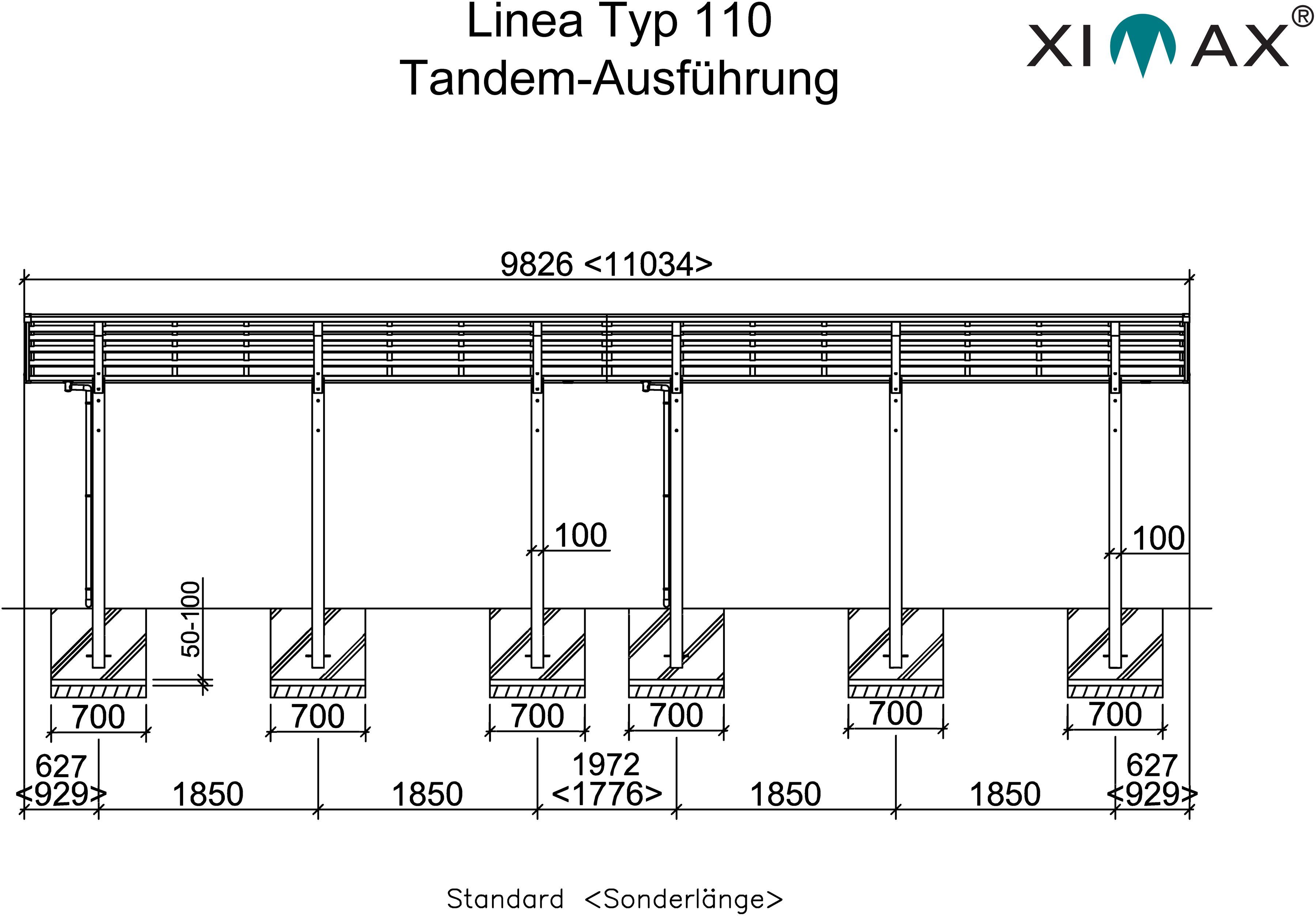 Ximax Doppelcarport Linea Typ BxT: 240 cm cm, Tandem-schwarz, 110 Einfahrtshöhe, Aluminium 273x983