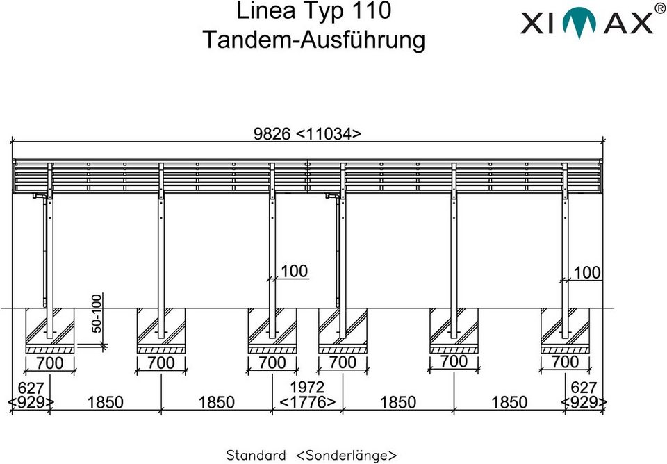 Ximax Doppelcarport Linea Typ 110 Tandem-schwarz, BxT: 273x983 cm, 240 cm  Einfahrtshöhe, Aluminium
