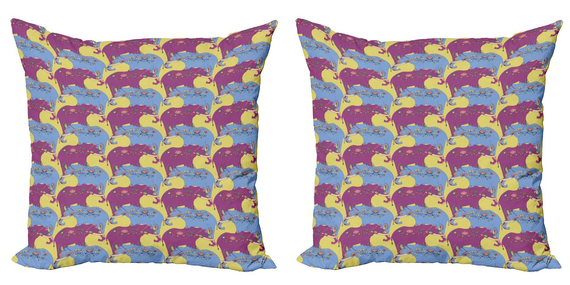 Stück), Doppelseitiger Kissenbezüge Floral Elefanten Ethnisch Accent (2 Oriental Abakuhaus Digitaldruck, Modern