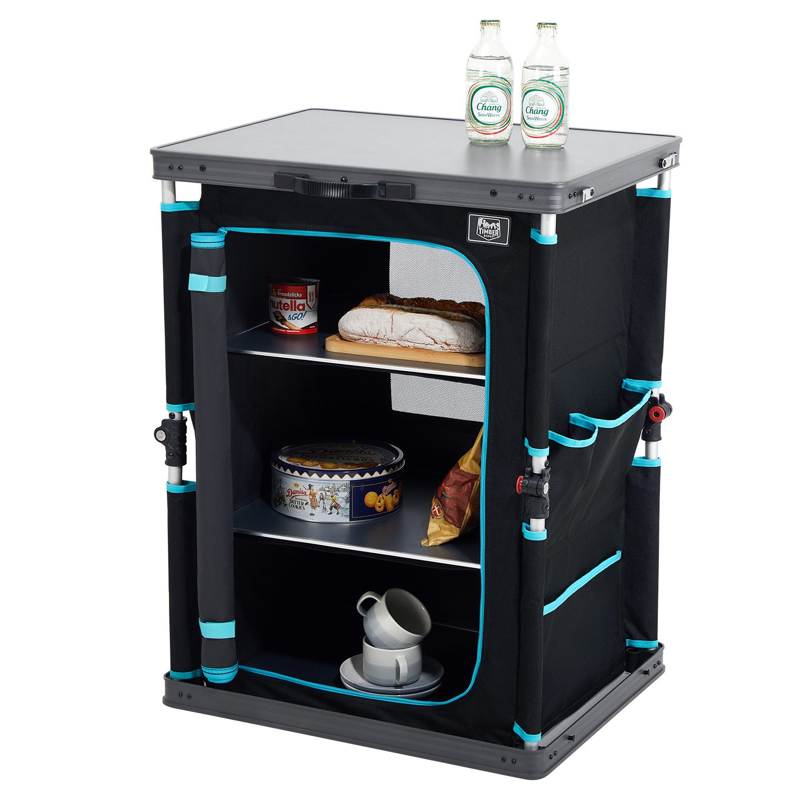 TIMBER RIDGE Campingtisch Faltbar Campingküche, Campingschrank mit 3 Fächern und 30kg Tragkraft (1-St), aus Aluminium und Polyester, 60x50x80cm, schwarz