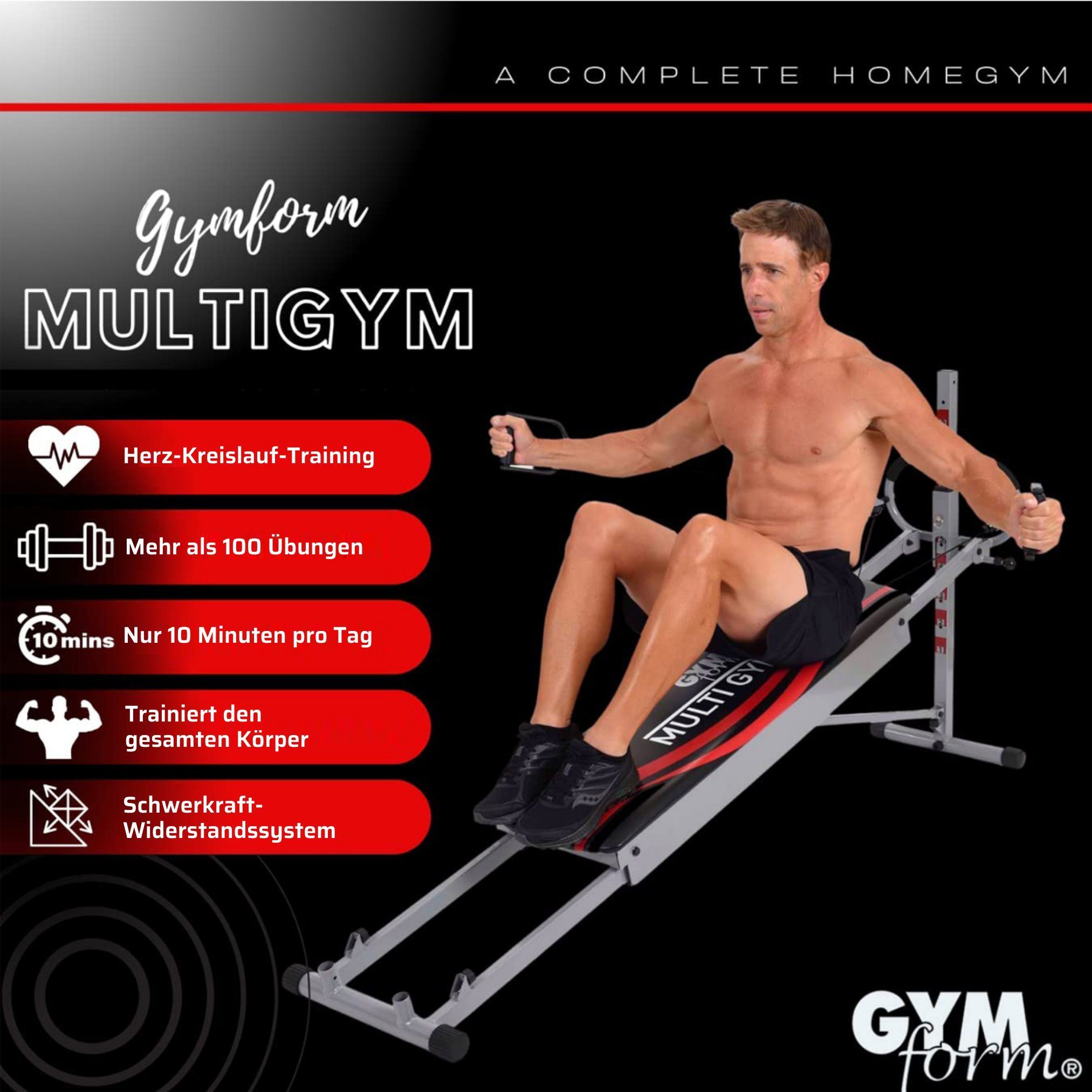 Gymform® Heimtrainer Multigym (7-tlg., mit Beinzubehör, mit Seilzug), Kraftstation, Ganzkörpertraining in kürzester Zeit, Fitness Bank