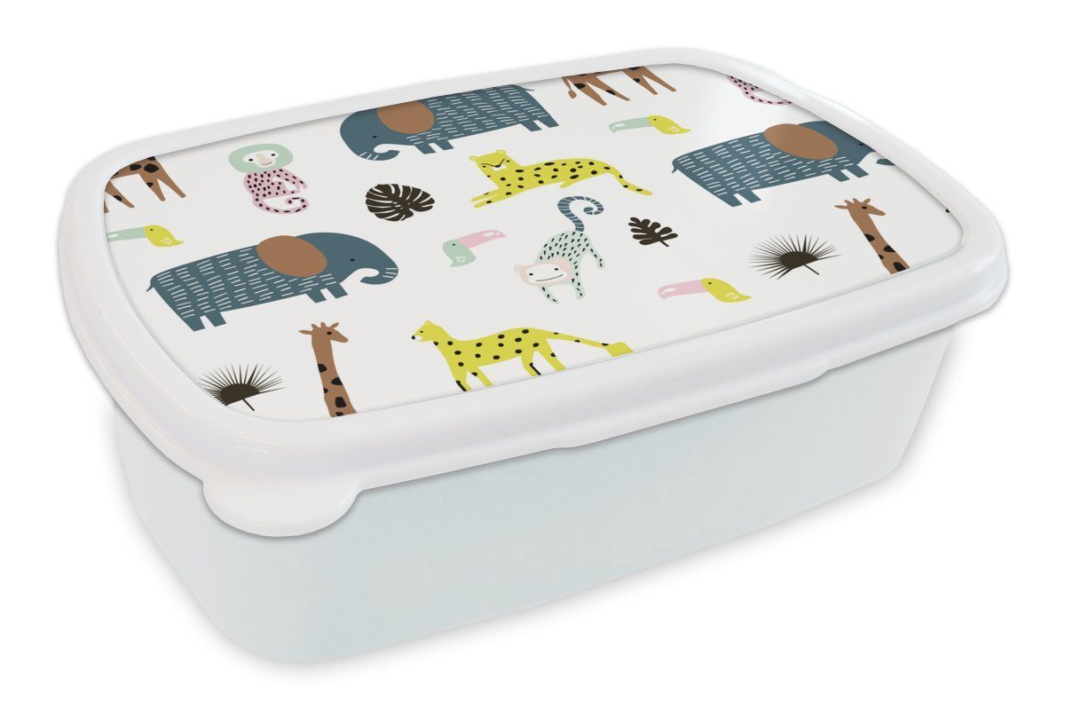 MuchoWow Lunchbox Tiere - Wilde Tiere - Weiß, Kunststoff, (2-tlg), Brotbox für Kinder und Erwachsene, Brotdose, für Jungs und Mädchen