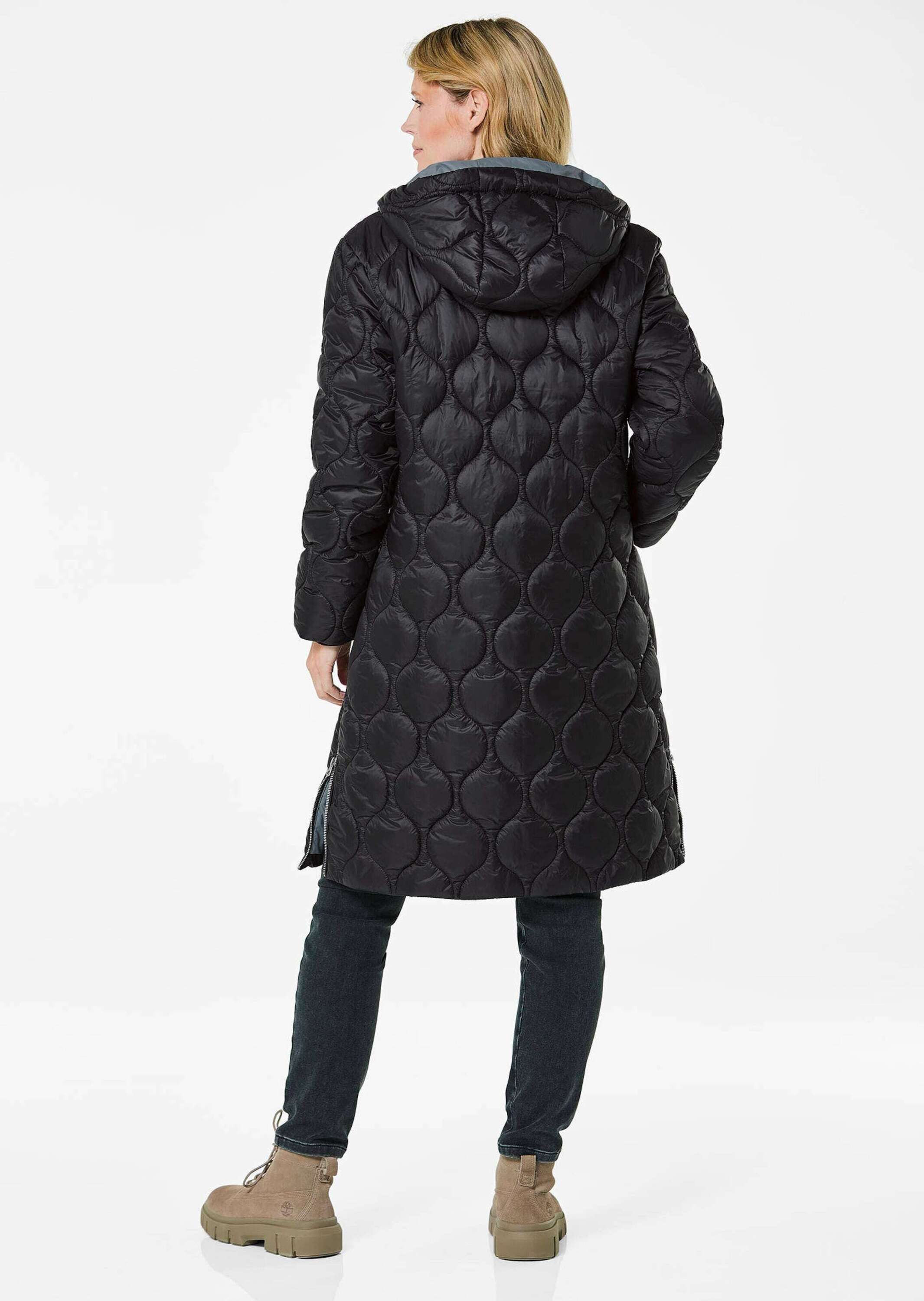 GOLDNER Jerseyblazer Kurzgröße: Wintermantel mit Stehkragen und Kapuze Wärmende Alltagsjacke mit 2-Wege-Zipper, Langarm mit Jerseybündchen