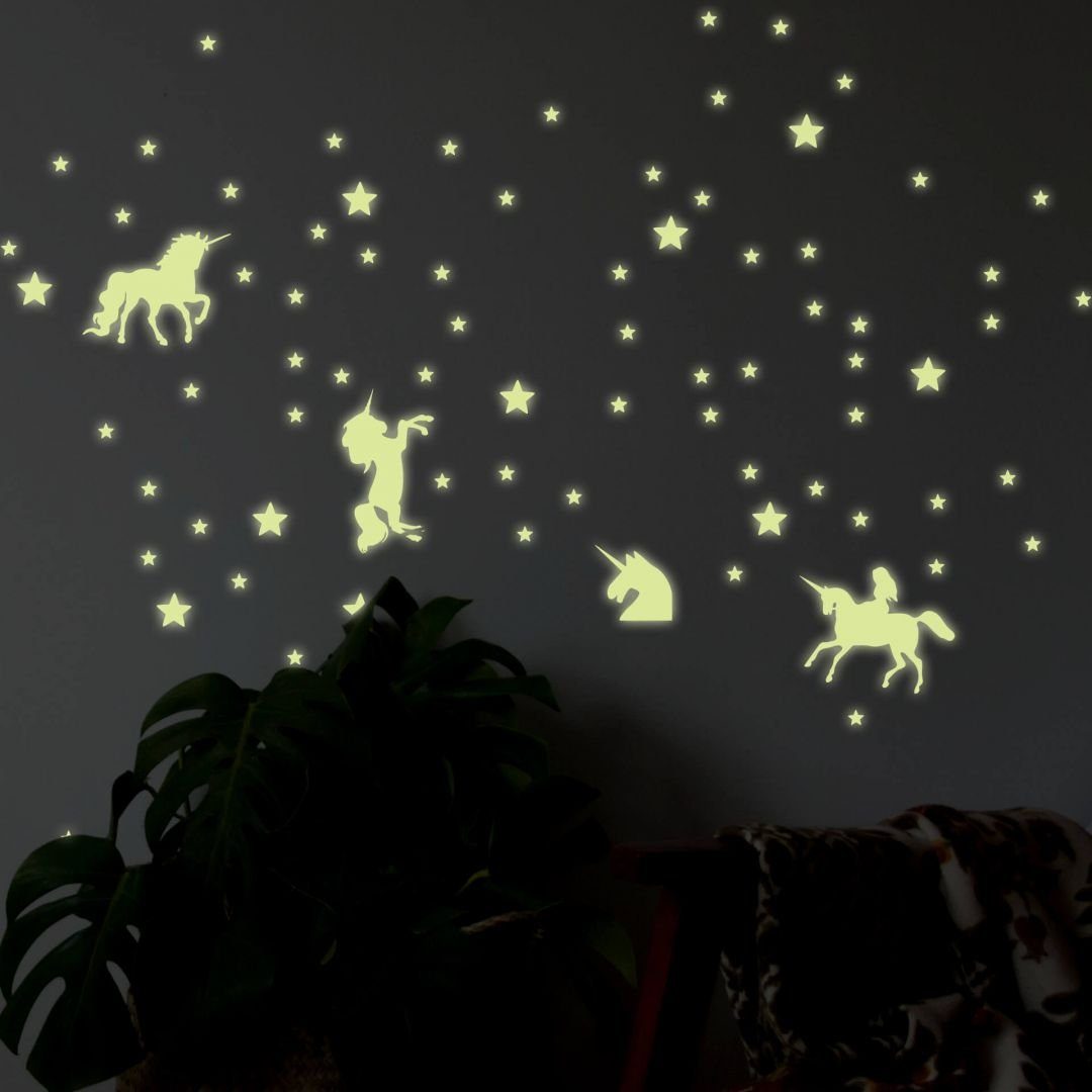 K&L Wall Art Wandtattoo Leuchtsterne Einhorn 100er Set Gelb 20x20cm selbstk günstig online kaufen