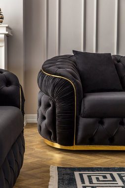 Möbel-Lux Sofa Elite, 3-Sitzer, Chesterfield, Goldverzierung