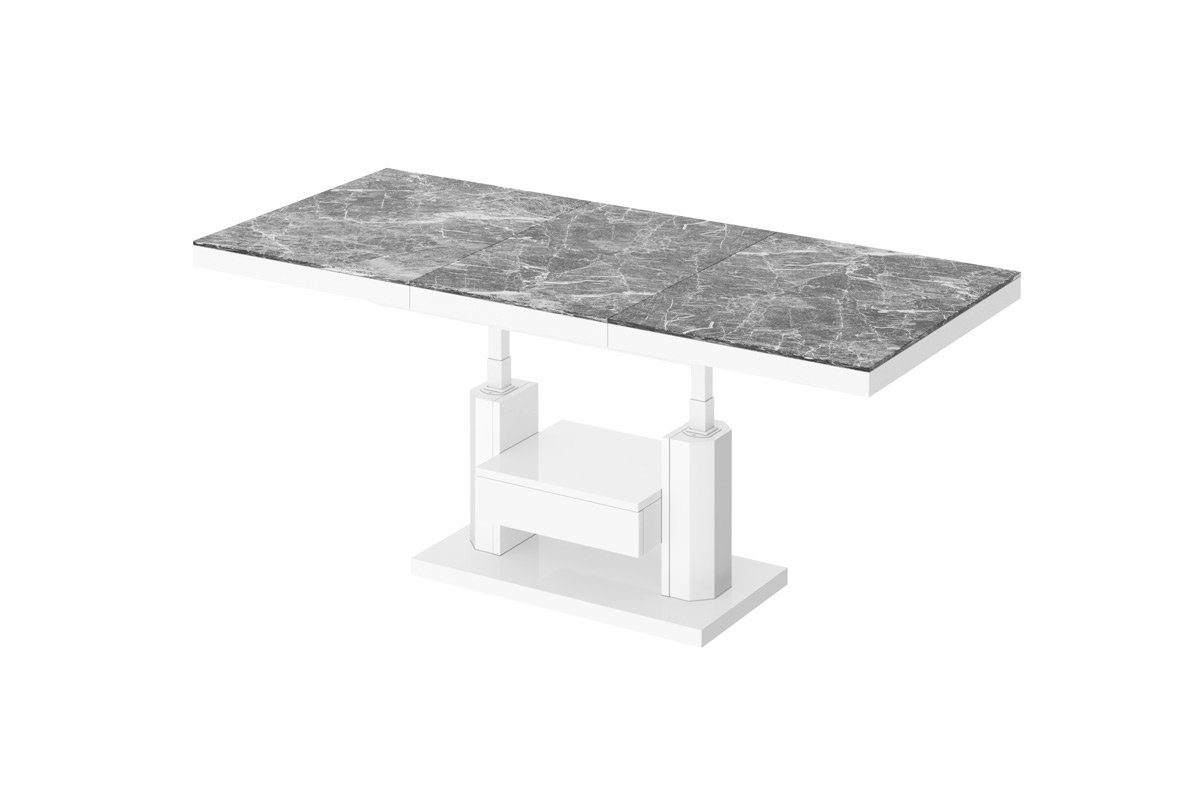 Tisch HM-120 dunkel Couchtisch - ausziehbar Hochglanz Hochglanz Marmor Design designimpex stufenlos höhenverstellbar Weiß Hochglanz