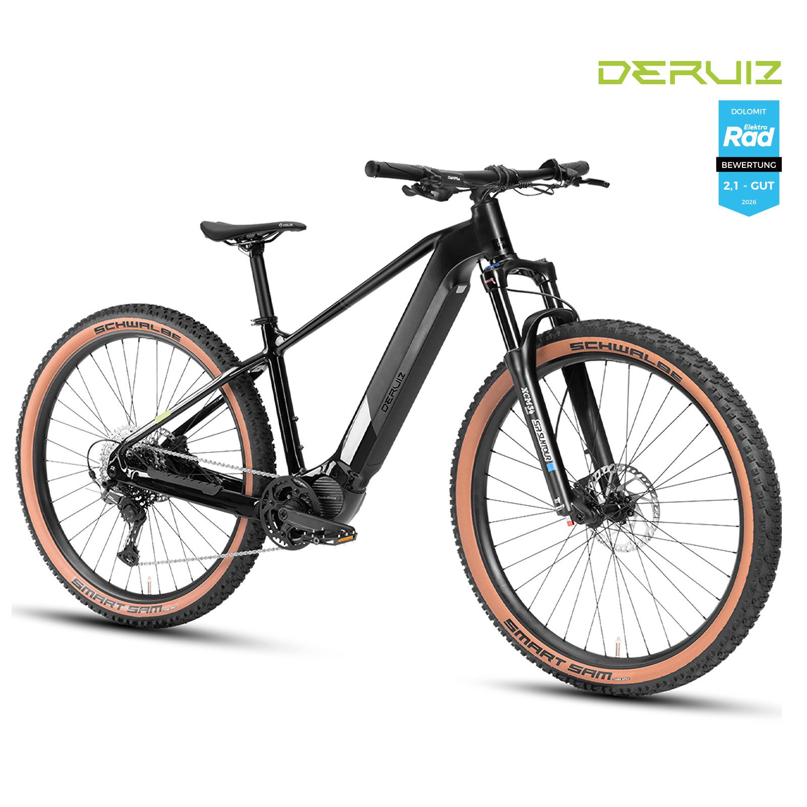 DERUIZ E-Bike Mountainbike Dolomit 29 Zoll, 48 cm, Samsung-Akku, 170 kg Gesamtgewicht, 11 Gang SHIMANO CUES ASLU6000T1R Schaltwerk, Kettenschaltung, Mittelmotor, 720 Wh, (Trittfrequenz- und Drehmomentsensor, Für Damen und Herren), SCHWALBE Smart Sam 2,6 Zoll, Bluetooth, Anfahr- und Haltehilfe