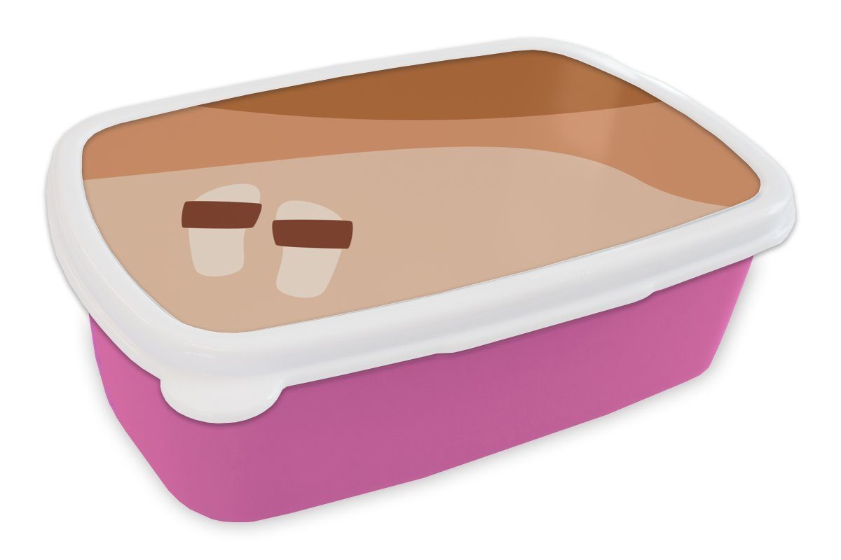MuchoWow Lunchbox Sommer - Pantoffeln - Abstrakt, Kunststoff, (2-tlg), Brotbox für Erwachsene, Brotdose Kinder, Snackbox, Mädchen, Kunststoff rosa