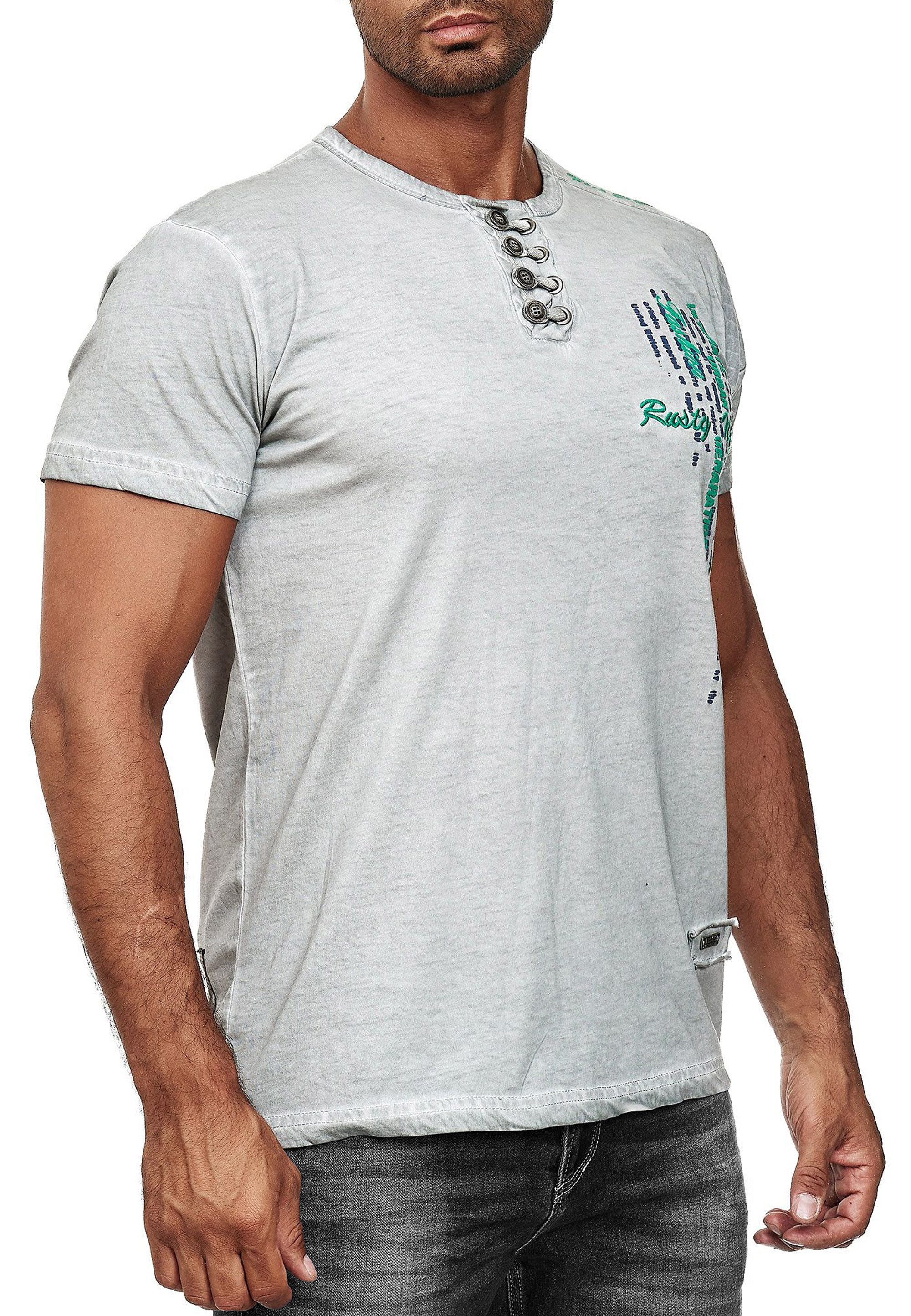 R-NEAL T-Shirt T-Shirt Verwaschen mit Knopfleiste günstig online kaufen