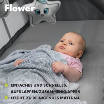lionelo Baby-Reisebett FLOWER, 4in1:Laufstall Baby, Wickeltisch, Zwei Matratzenaufhängungshöhen