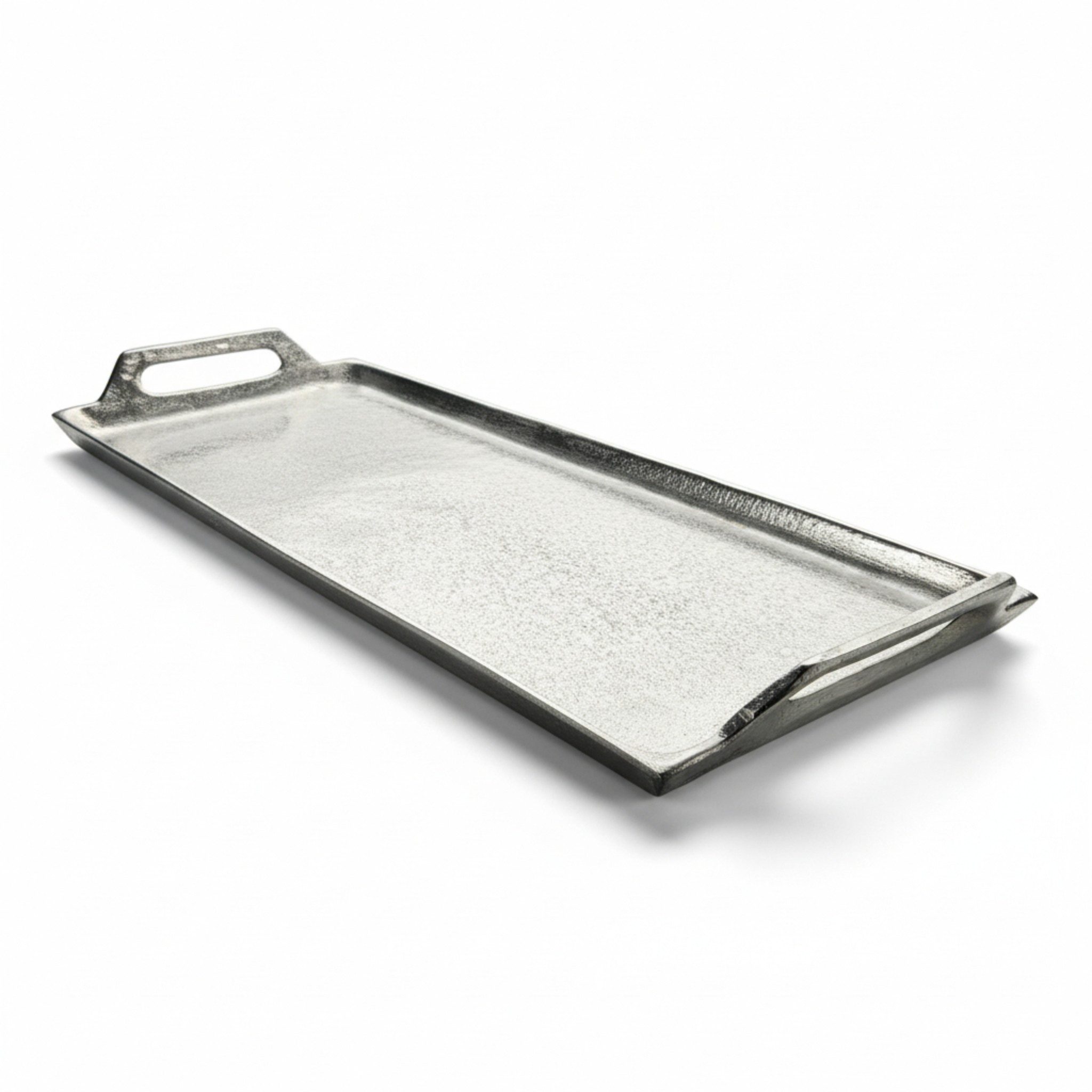 Meinposten Dekotablett Dekoteller Dekoschale Kerzentablett Metall silber Griffe 47x20 cm (1 St), aus Aluminium